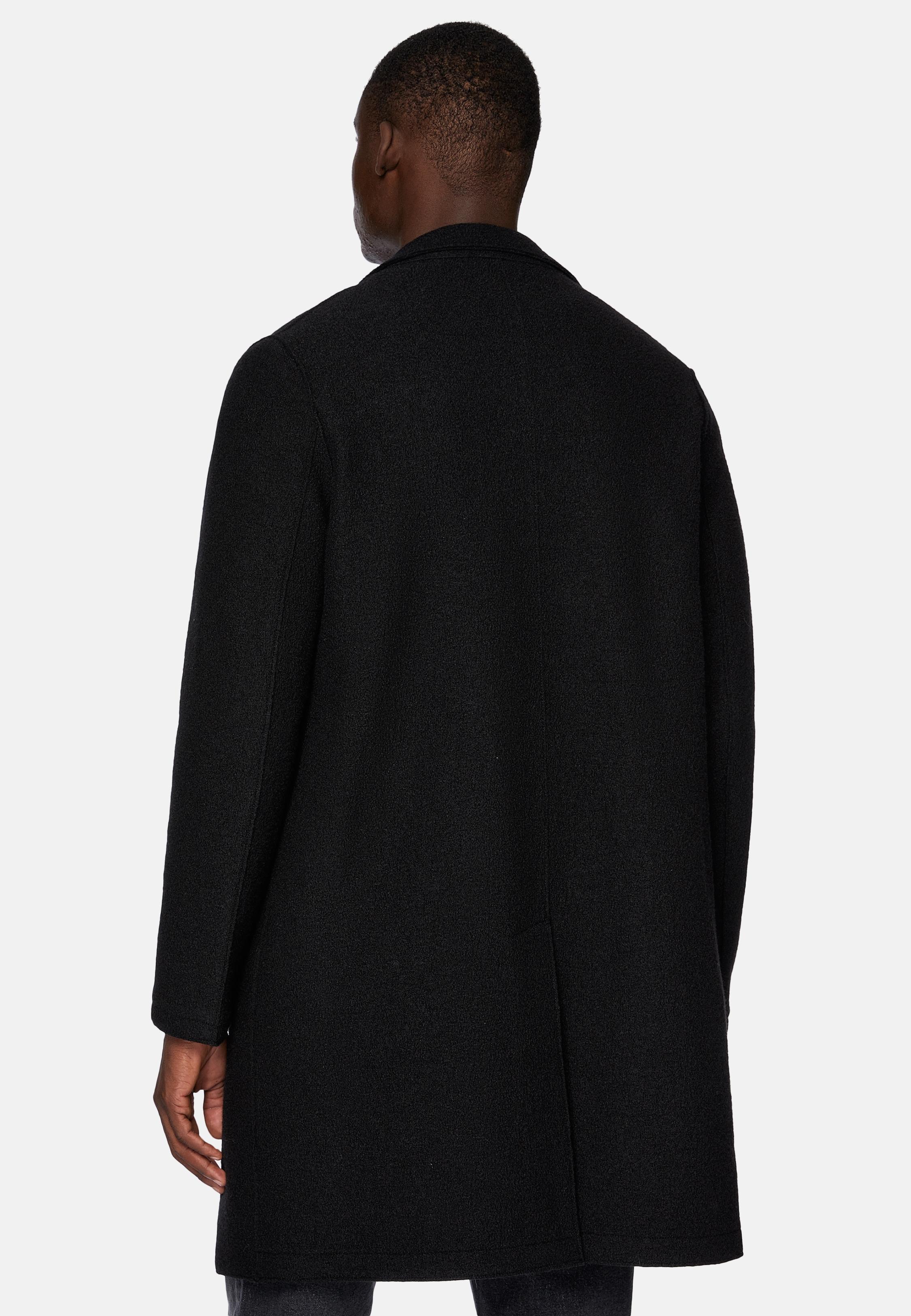 Black Solid Long Wool Coat, , large image number 3