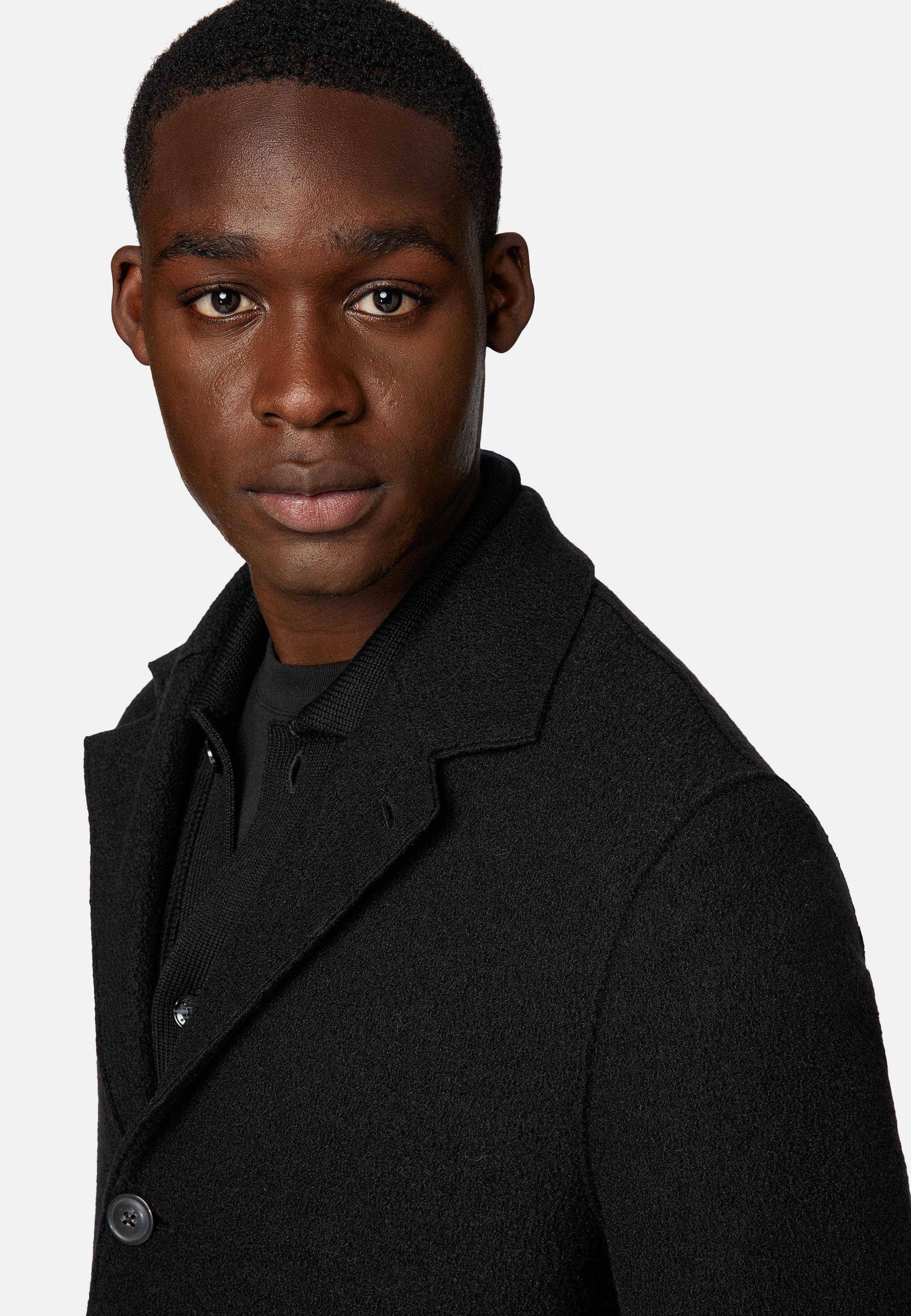 Black Solid Long Wool Coat, , large image number 5