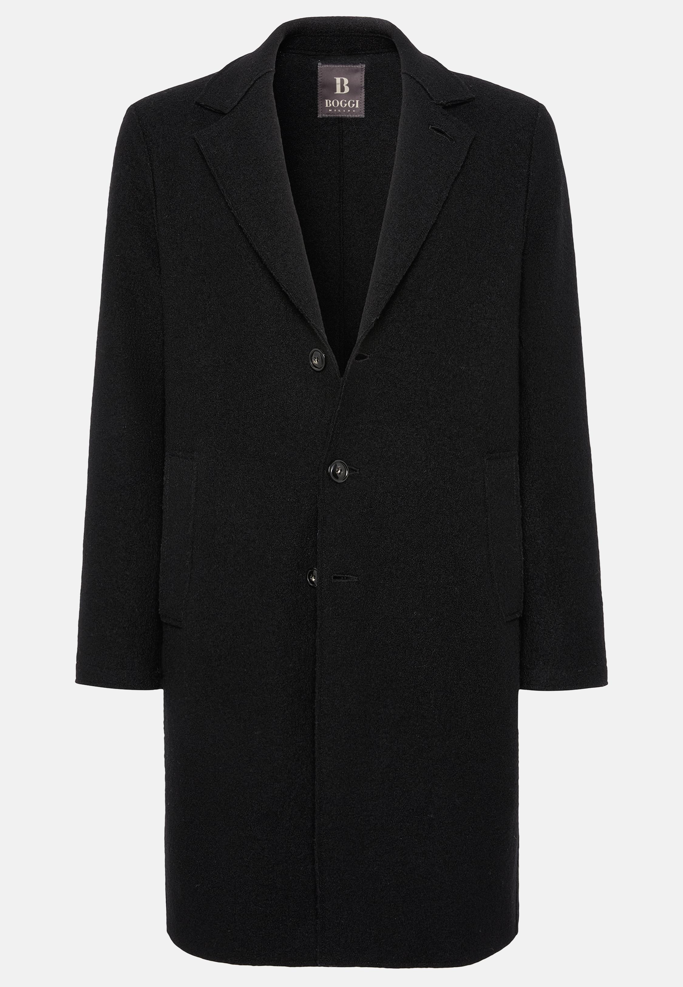 Black Solid Long Wool Coat, , large image number 6