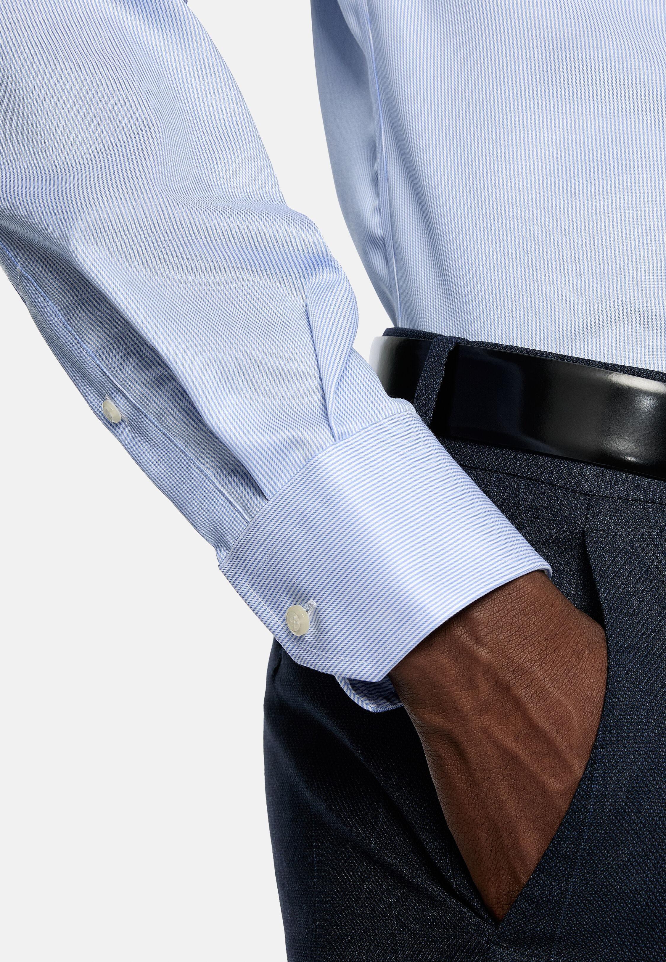 Blue Striped Cotton Twill Shirt, 3901_LTBL, large image number 2