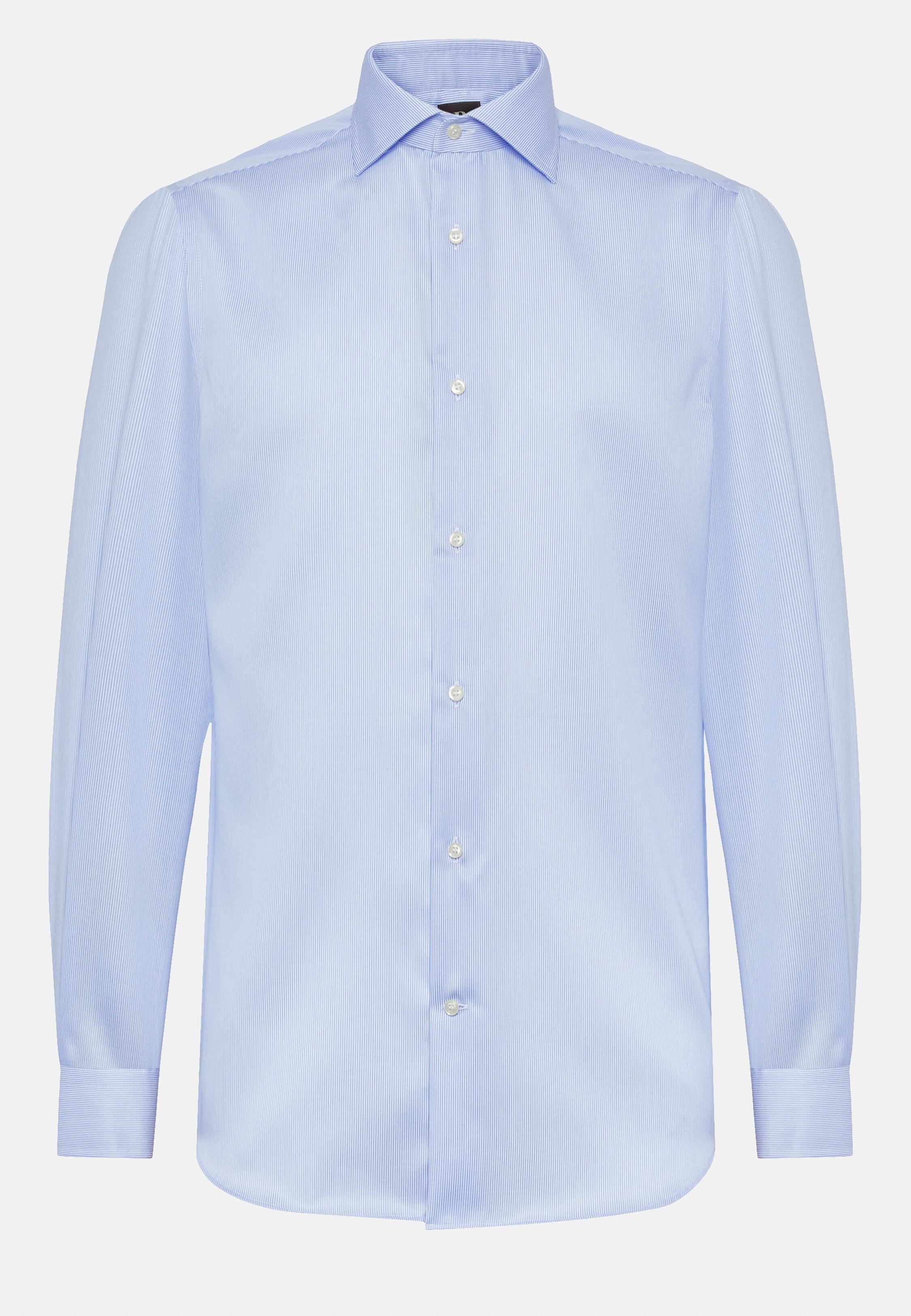 Blue Striped Cotton Twill Shirt, 3901_LTBL, large image number 4