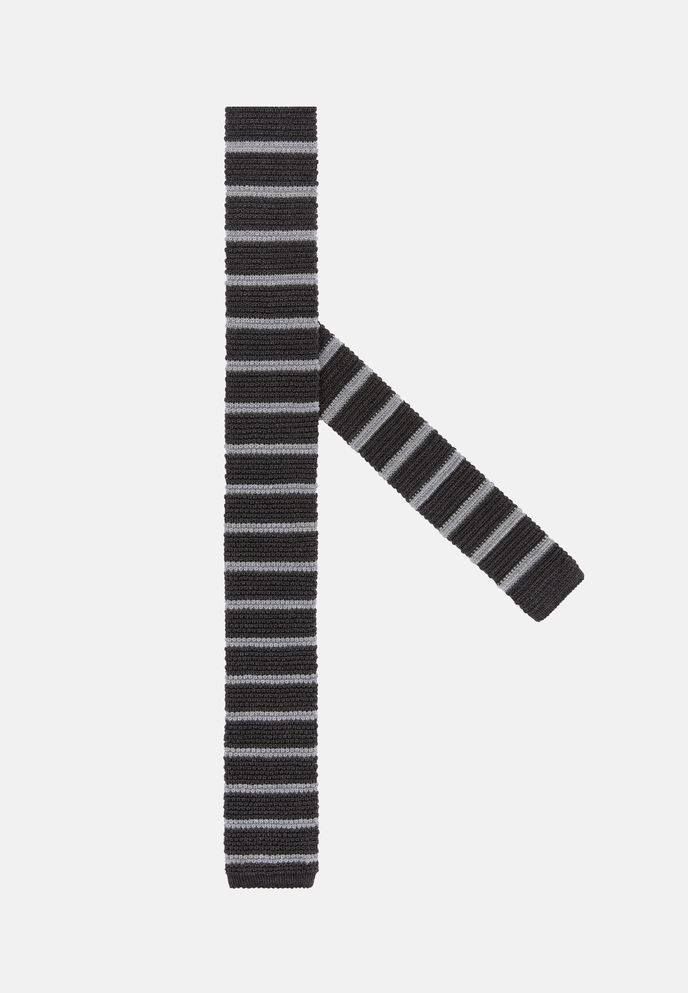 Striped Wool Tie, Grey, Grey, medium