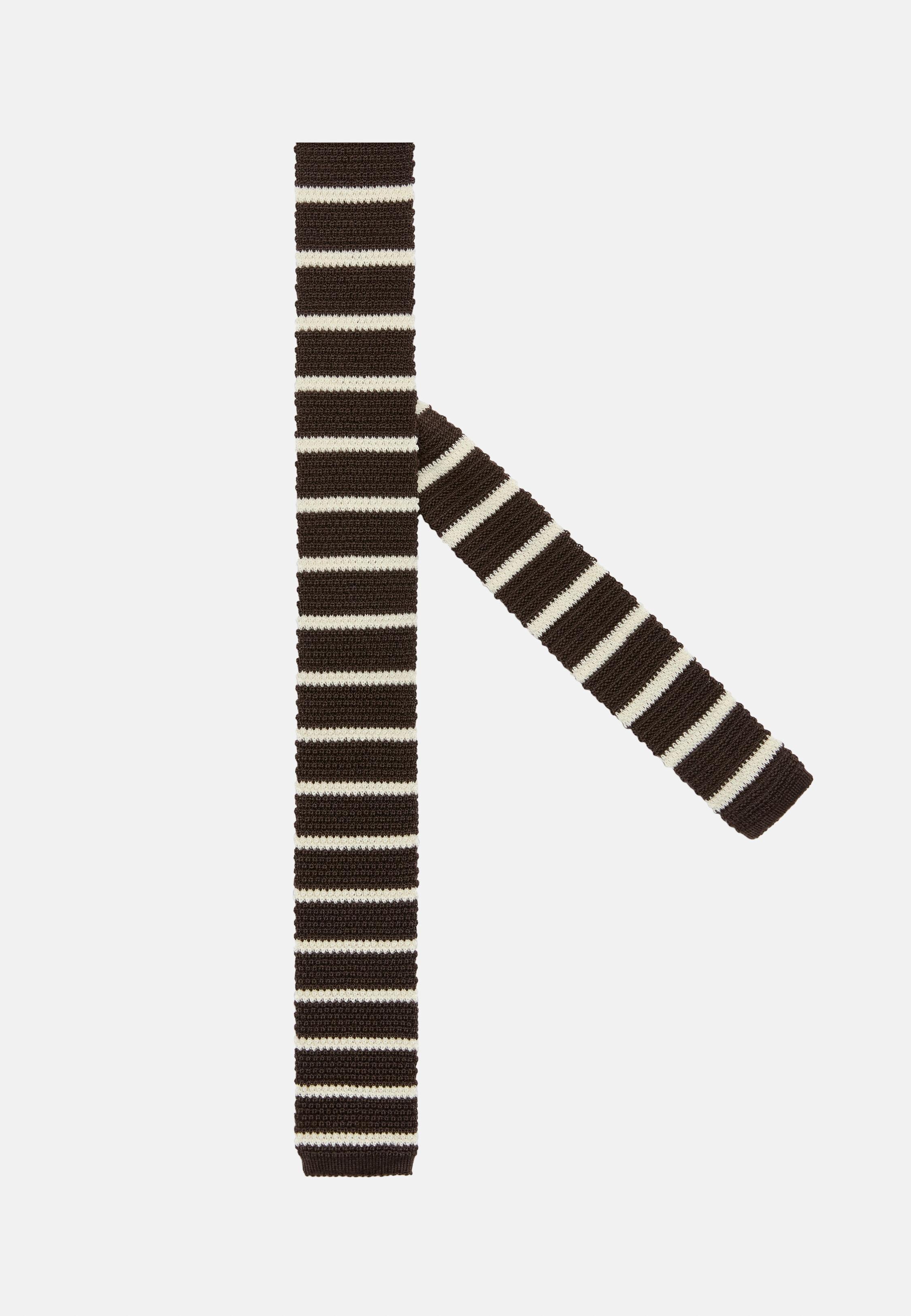 Striped Wool Tie, Dark Brown, Dark brown, medium