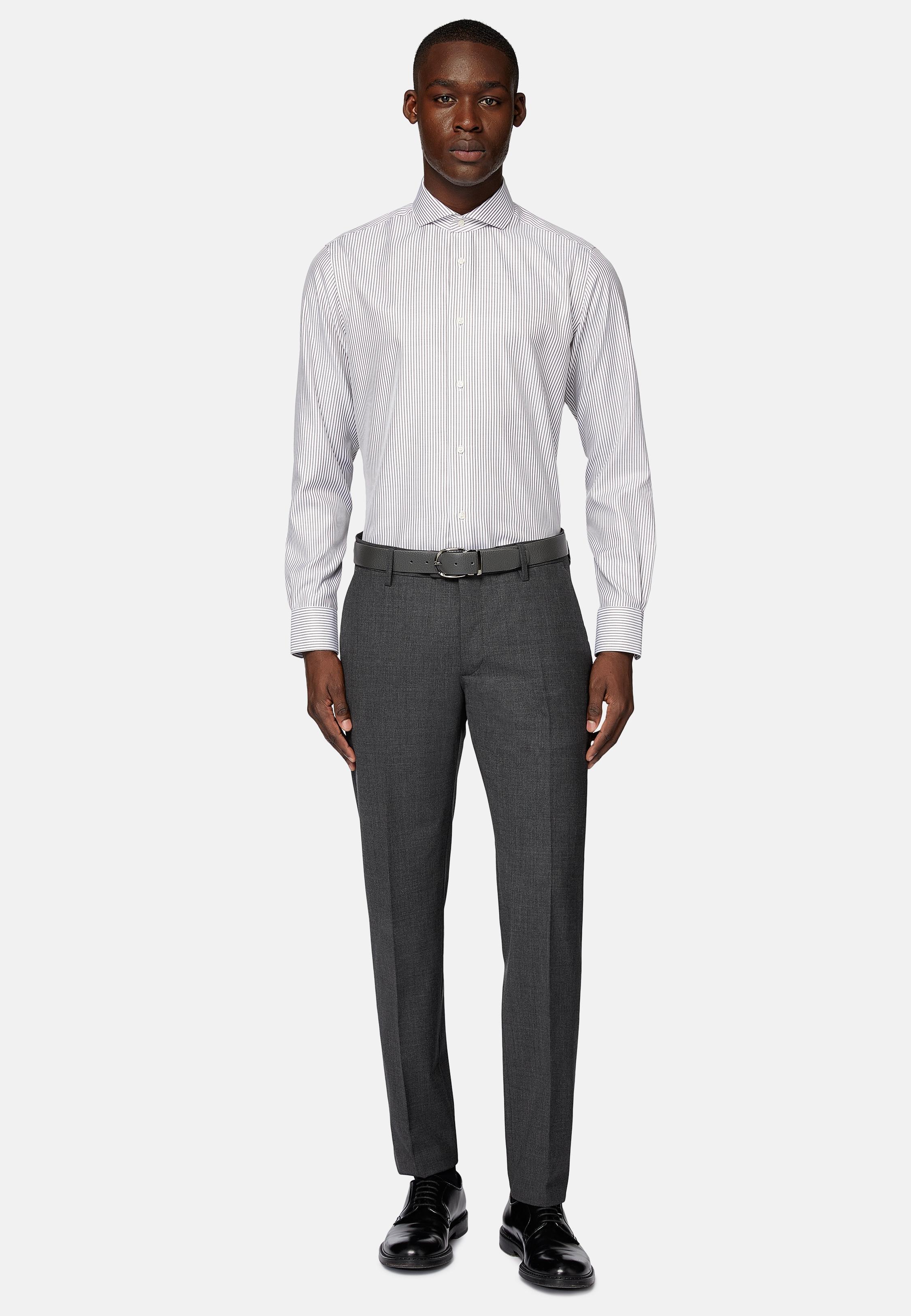 Brown Striped Cotton Twill Shirt, Brown, large image number 0