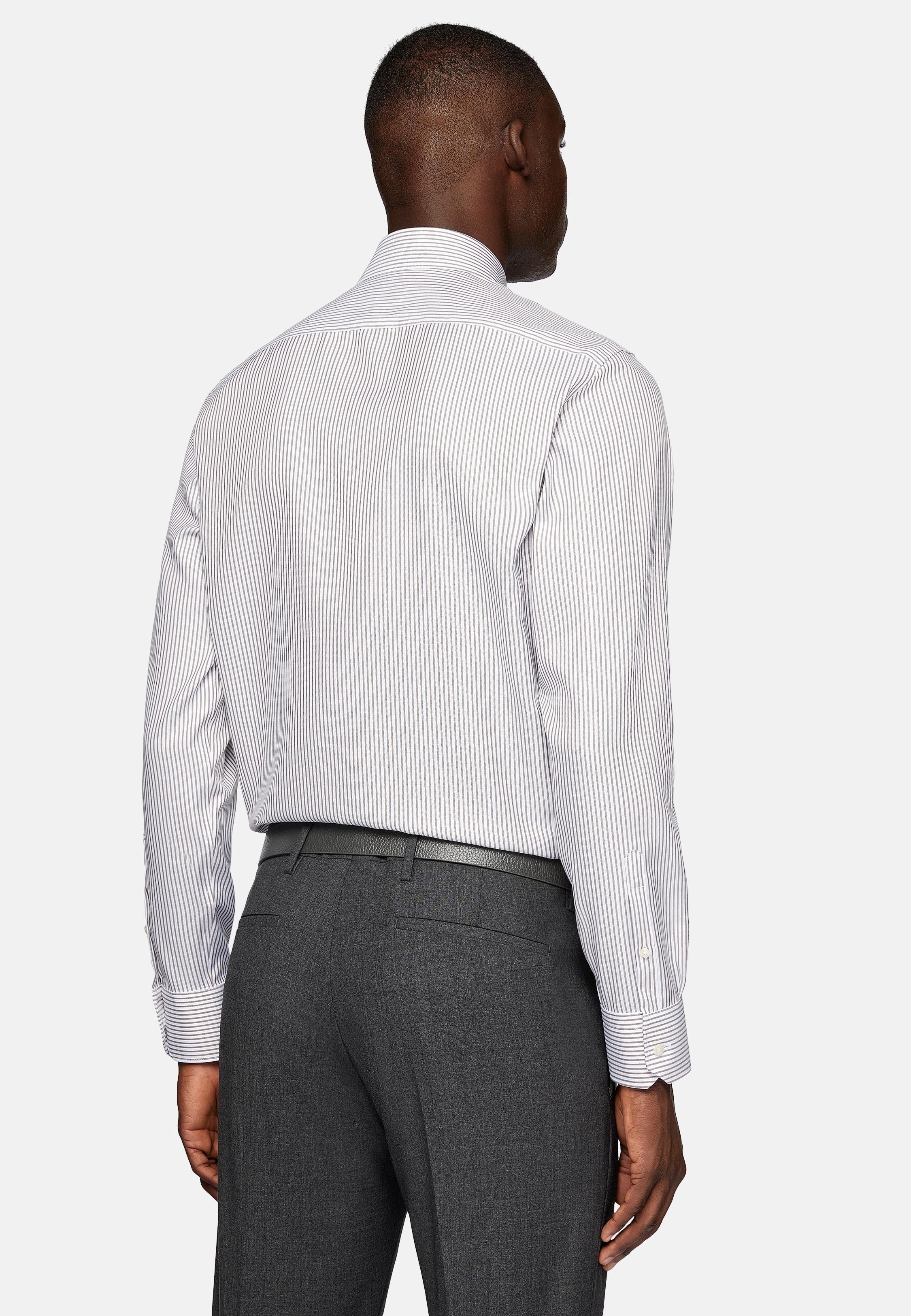 Brown Striped Cotton Twill Shirt, , large image number 2