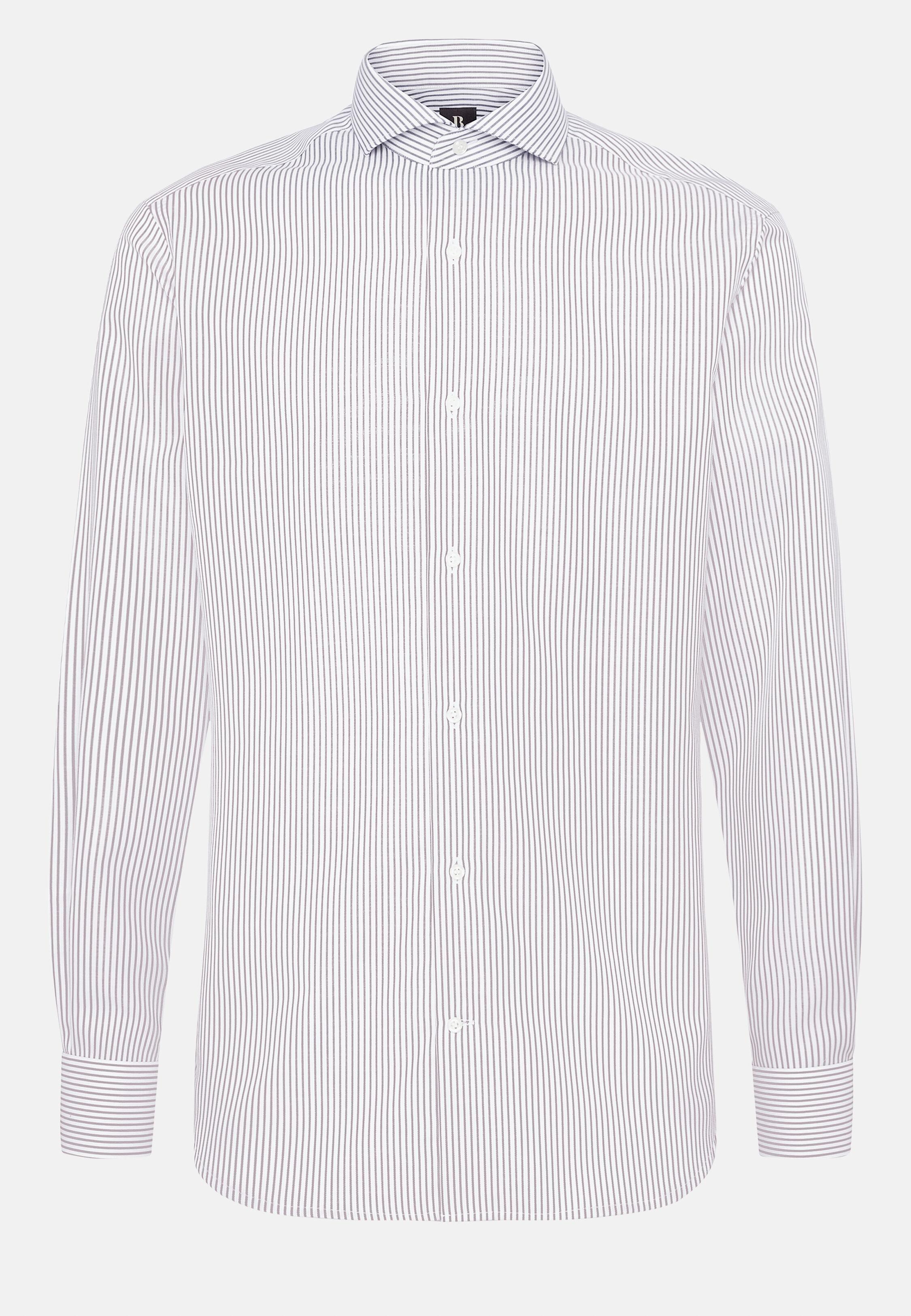 Brown Striped Cotton Twill Shirt, Brown, large image number 4