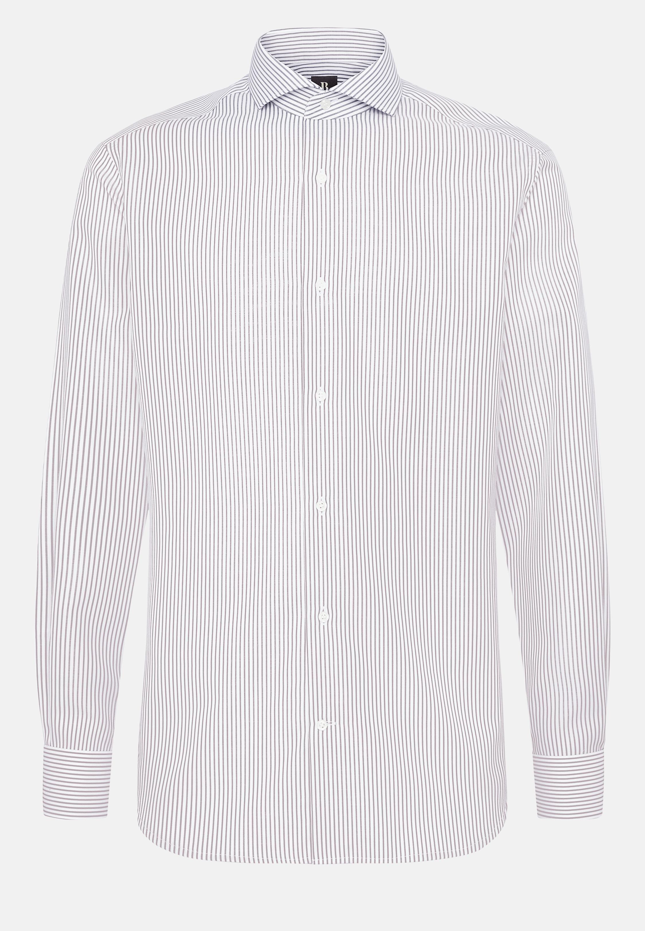 Brown Striped Cotton Twill Shirt, , large image number 5