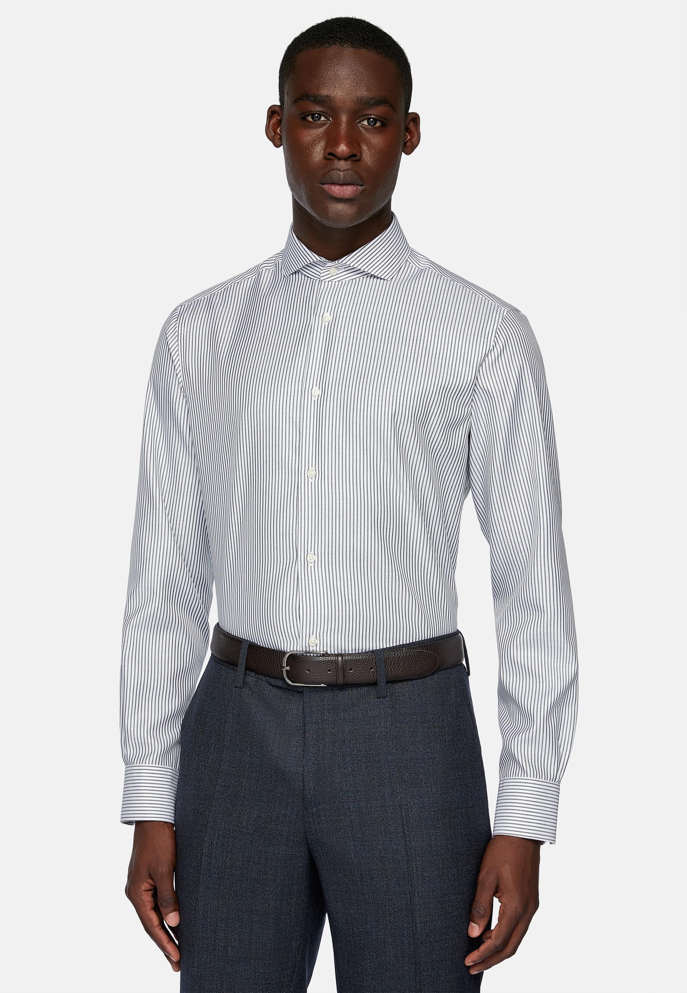 Green Striped Cotton Twill Shirt, , large image number 1