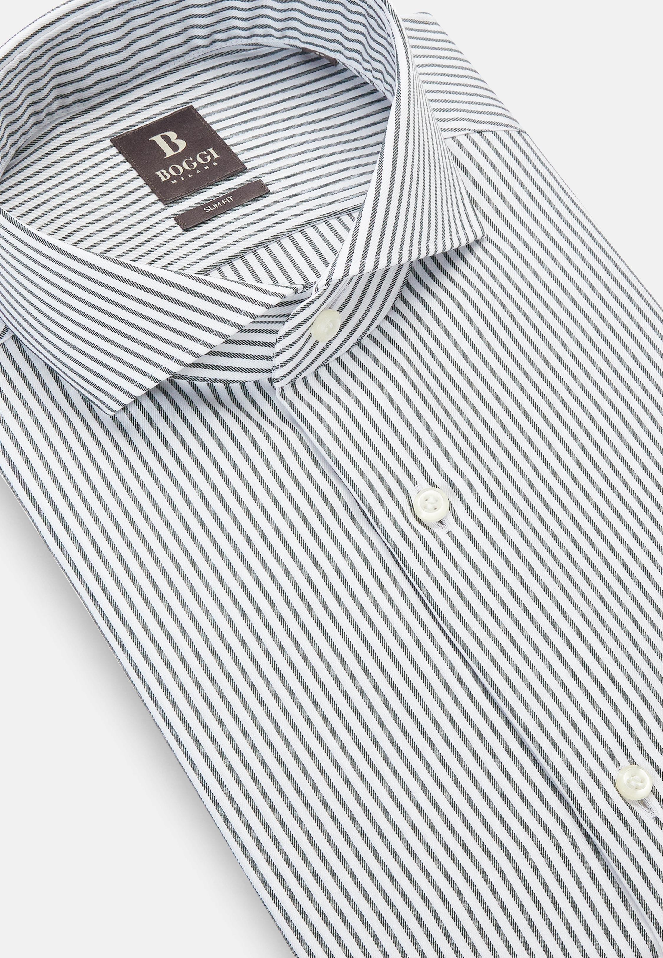 Green Striped Cotton Twill Shirt, , large image number 4