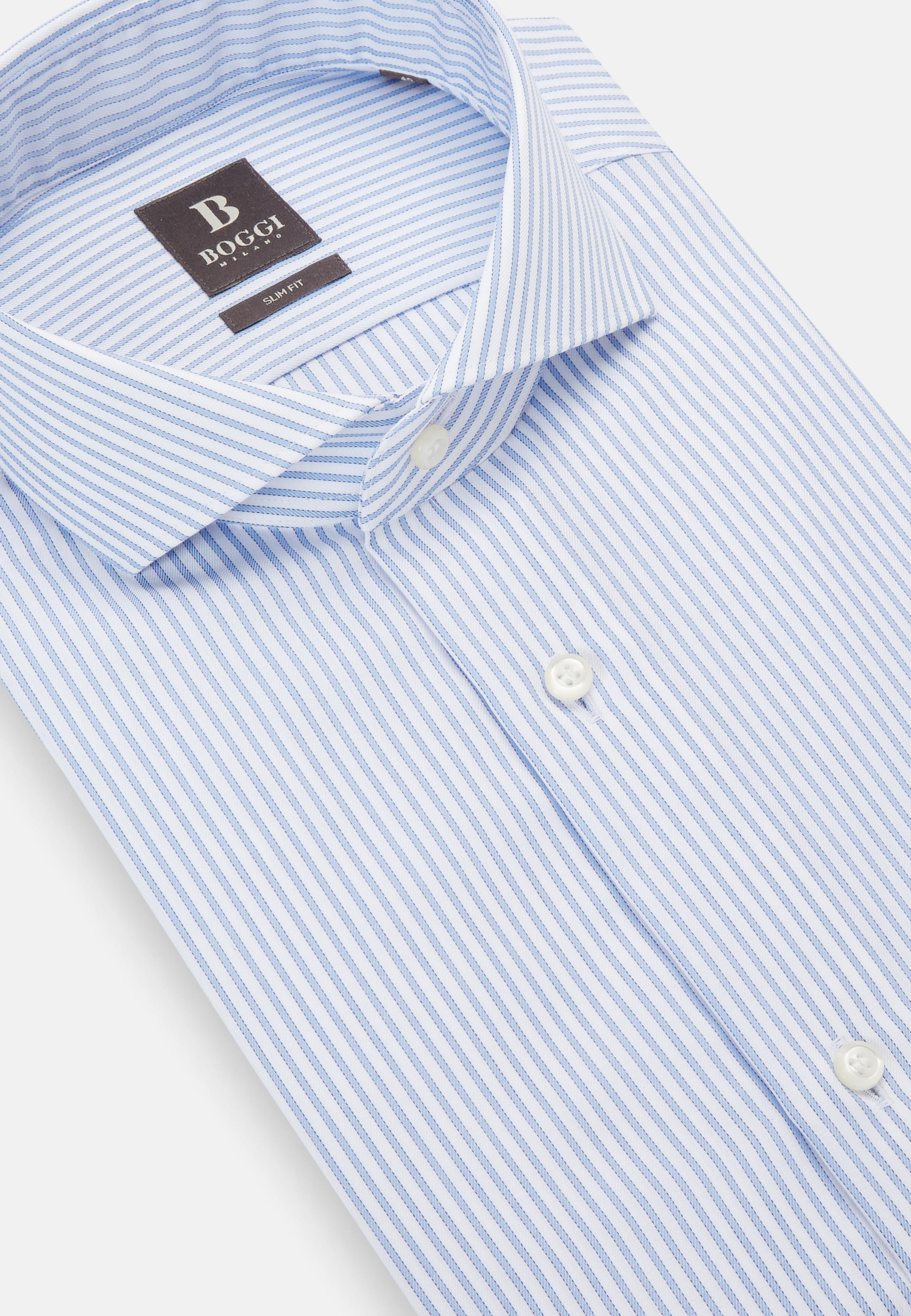 Blue Striped Cotton Shirt, Light Blue, large image number 4