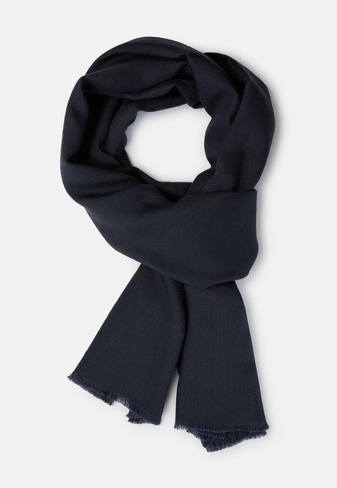 Blue Herringbone Wool Scarf, Navy blue, large image number 0