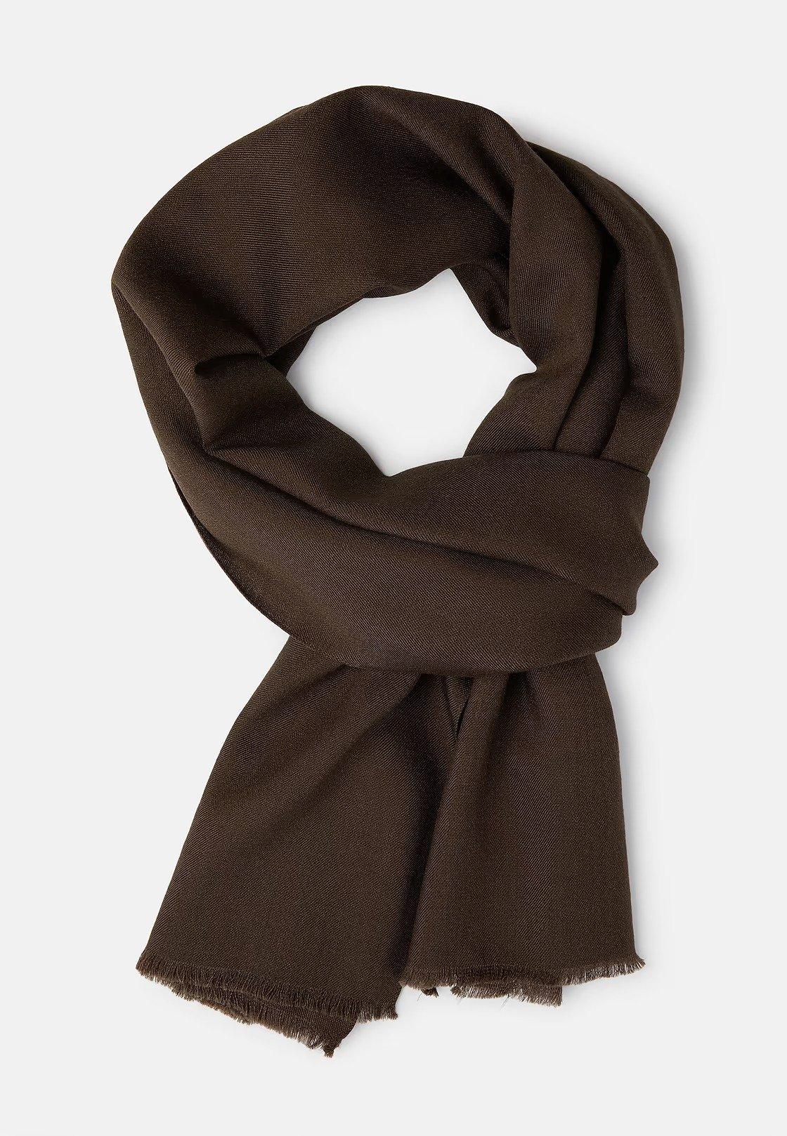 Brown Herringbone Wool Scarf, Taupe, large image number 0