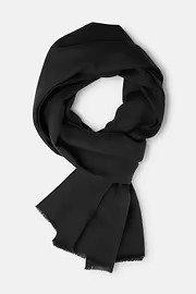 Black Herringbone Wool Scarf, Black, large image number 0