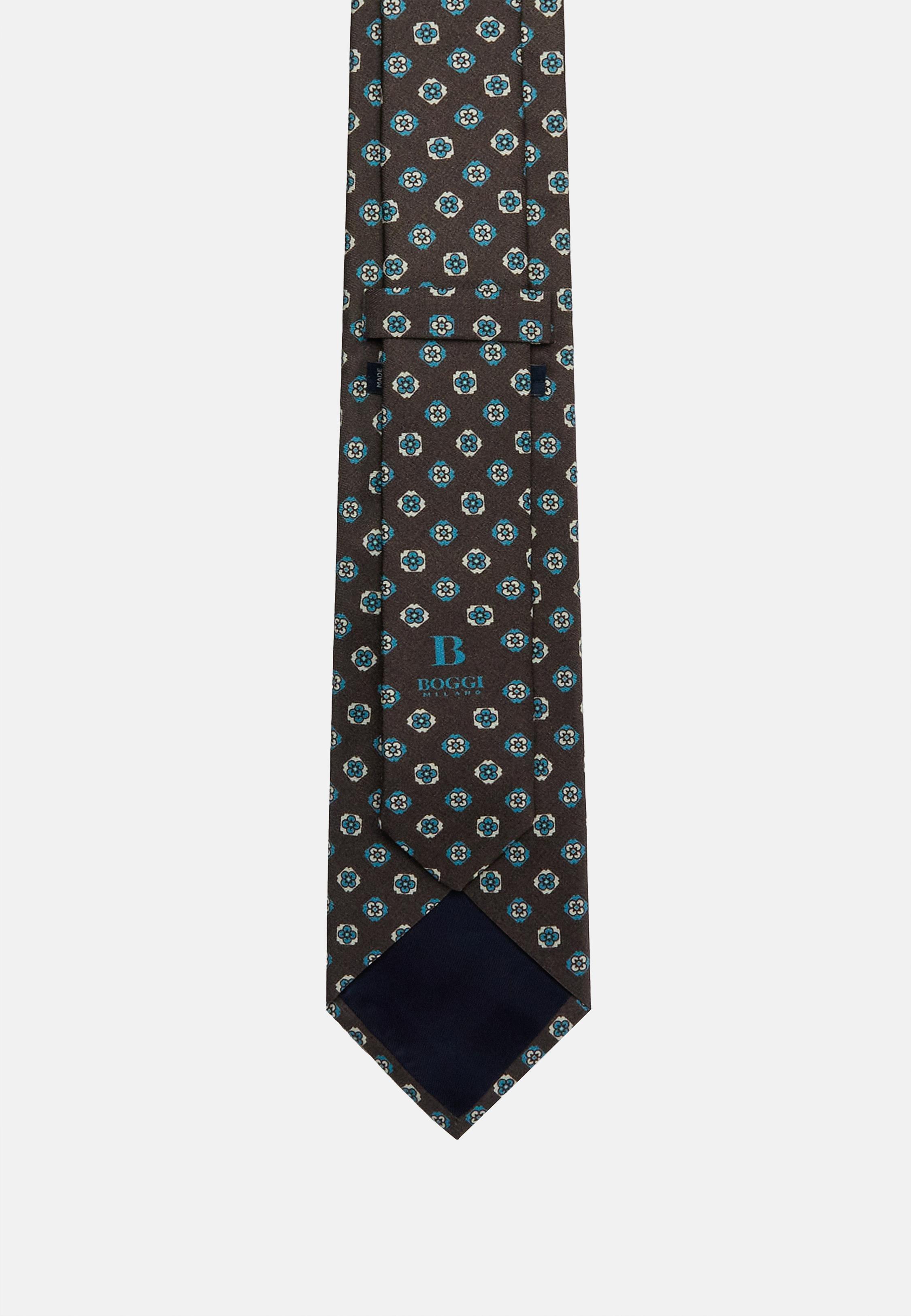Brown Floral Silk Tie, Brown, large image number 0