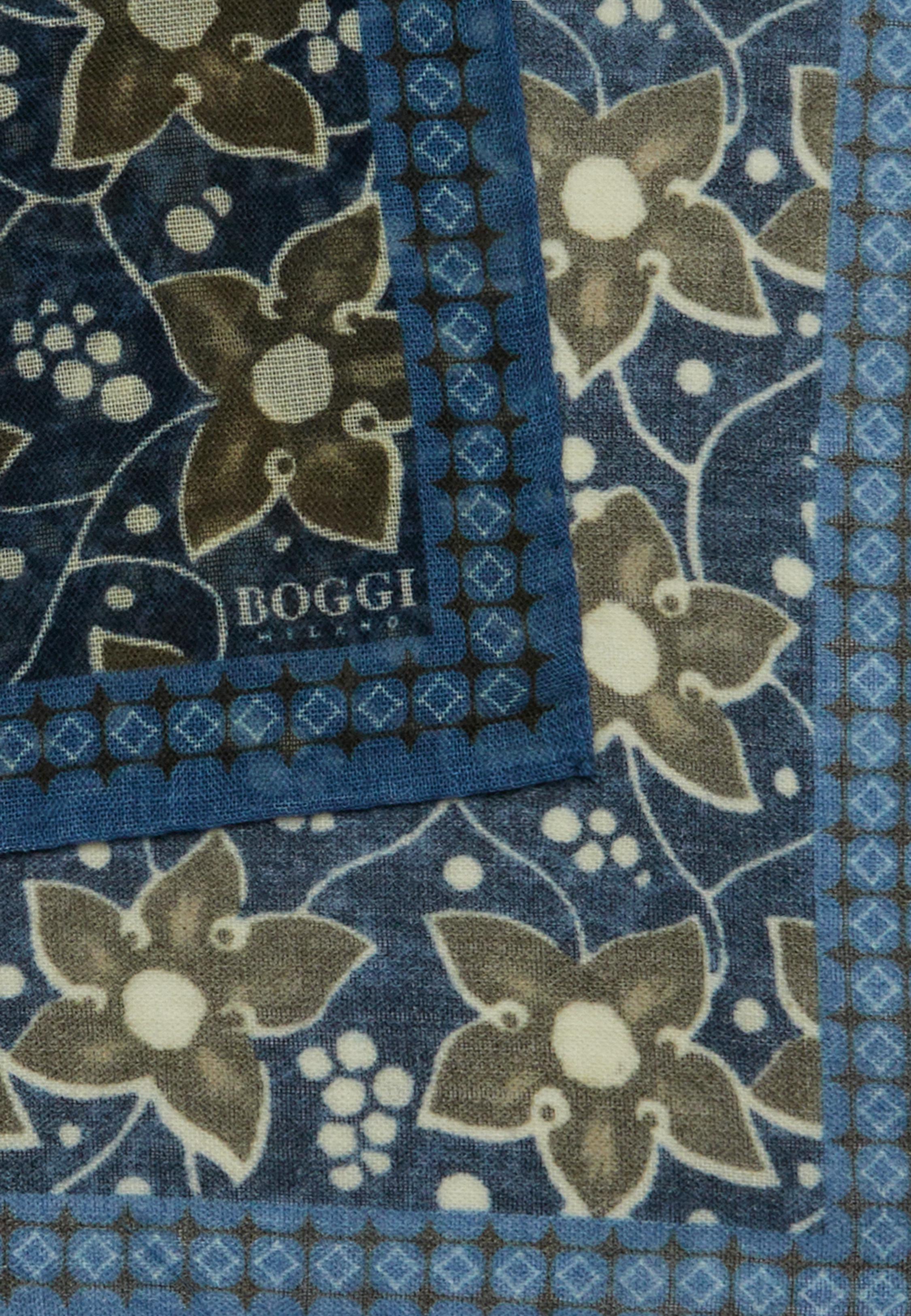 Blue Floral Wool Pocket Square, Navy blue, large image number 0