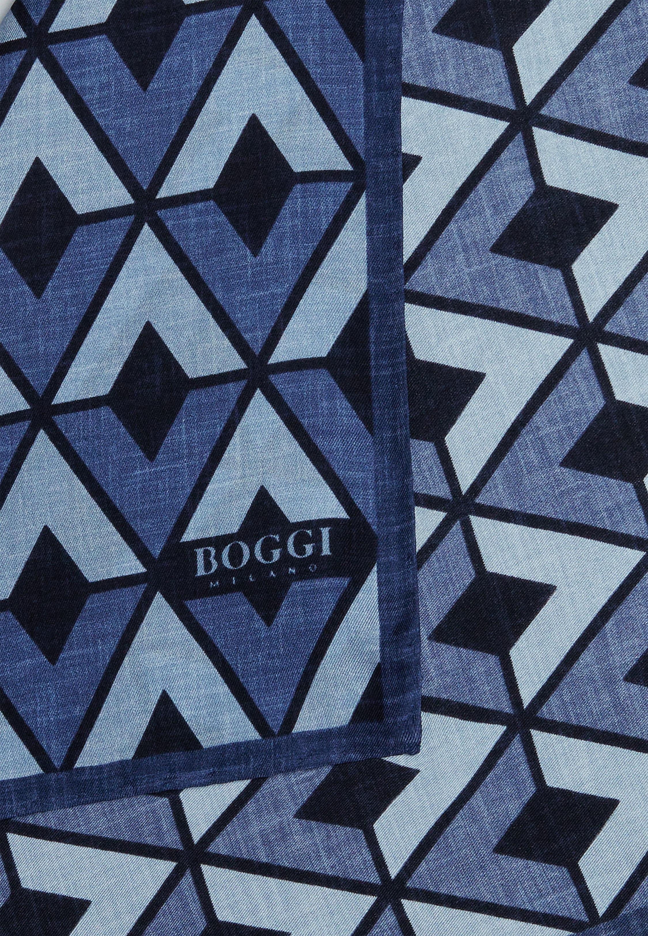 Blue Geometric Print Silk Pocket Square, Navy blue, large image number 0