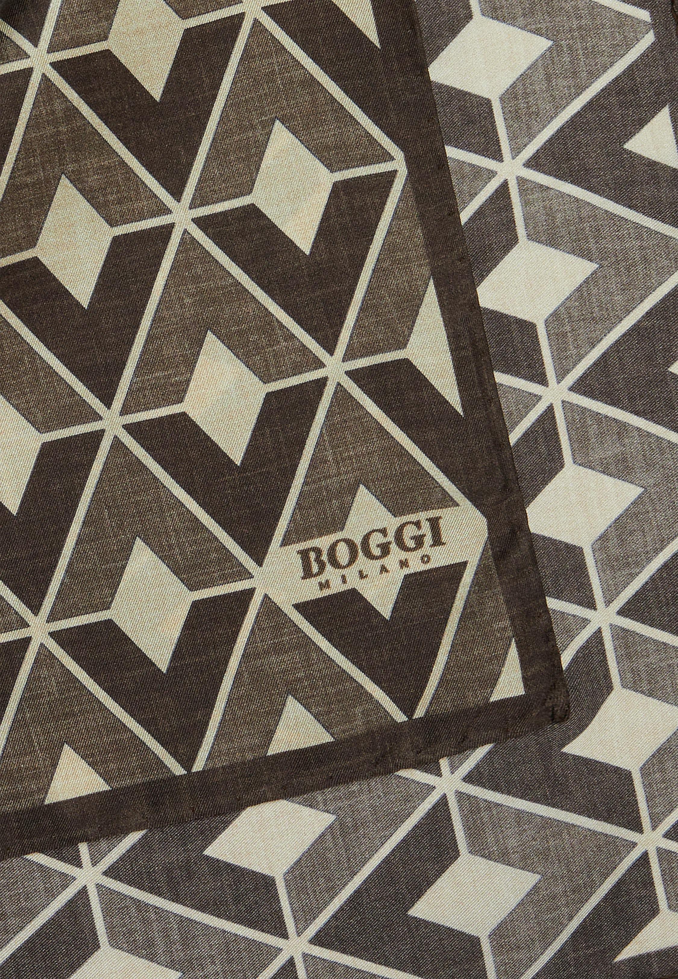 Brown Geometric Print Silk Pocket Square, Brown, large image number 0