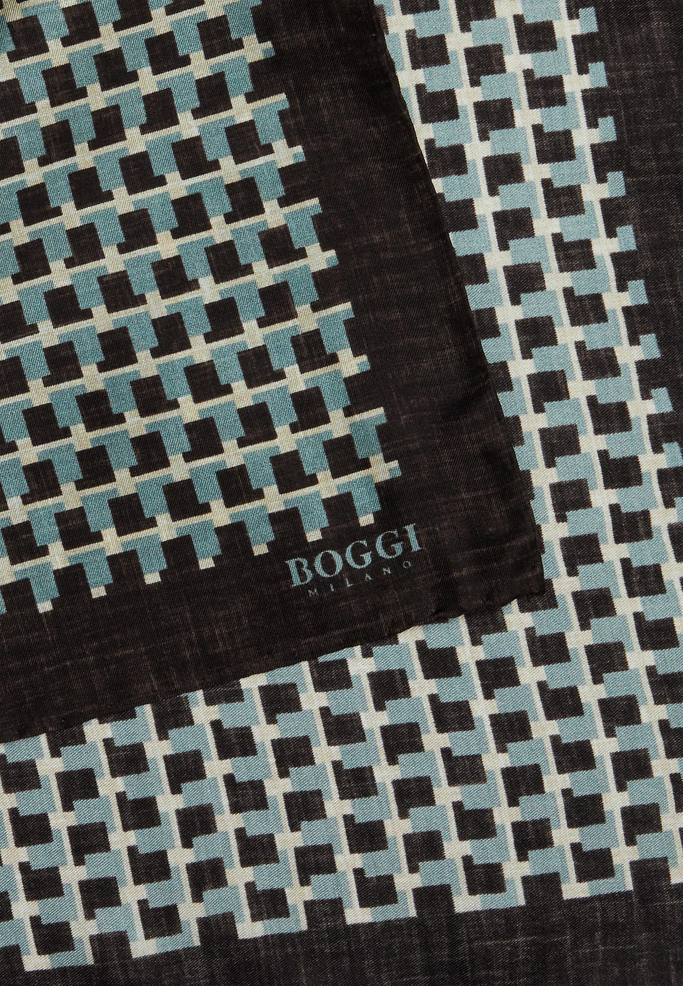 Brown Geometric Print Pocket Square, Dark brown, large image number 0