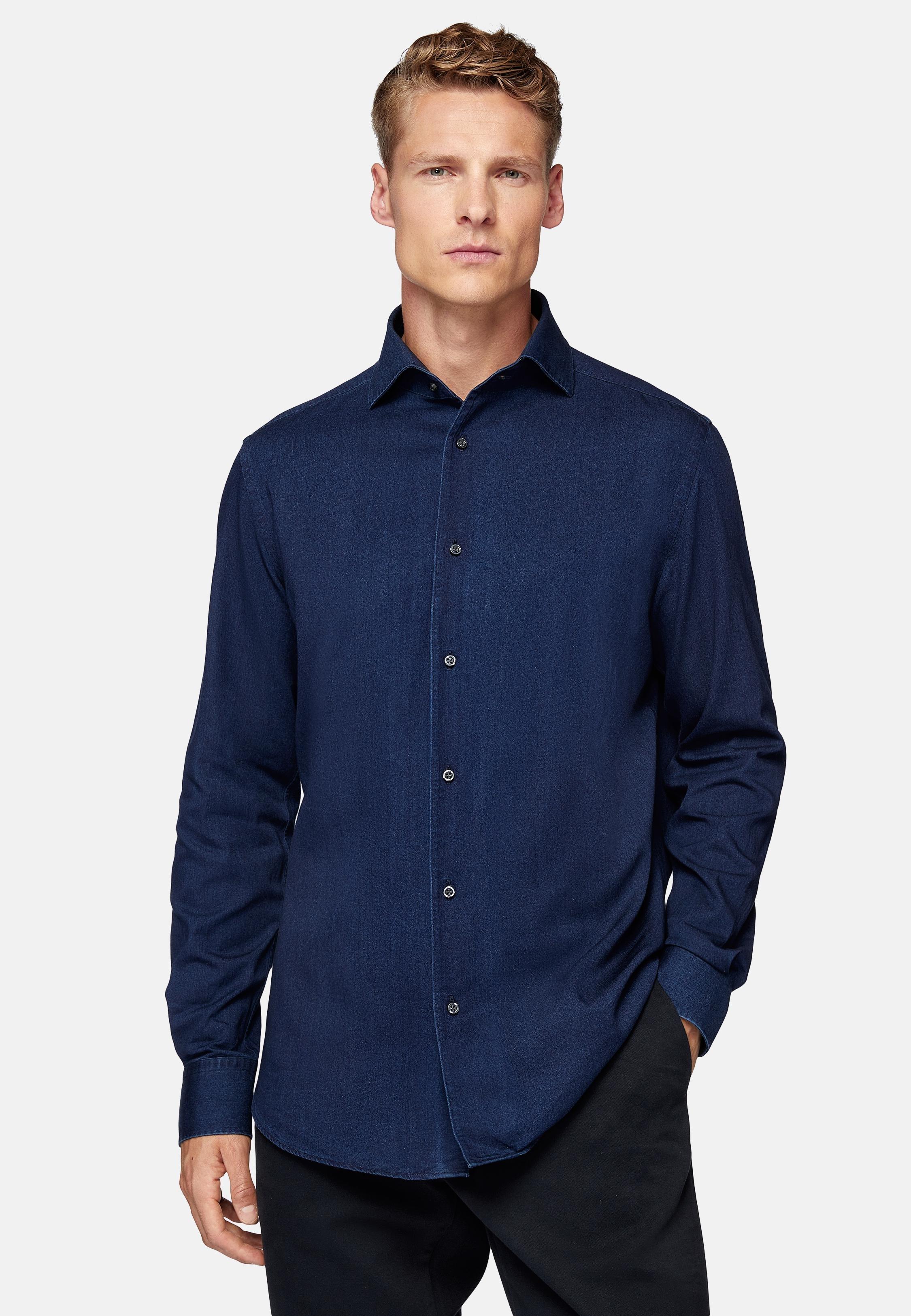 Blue Cotton Denim Shirt, Indigo, large image number 1