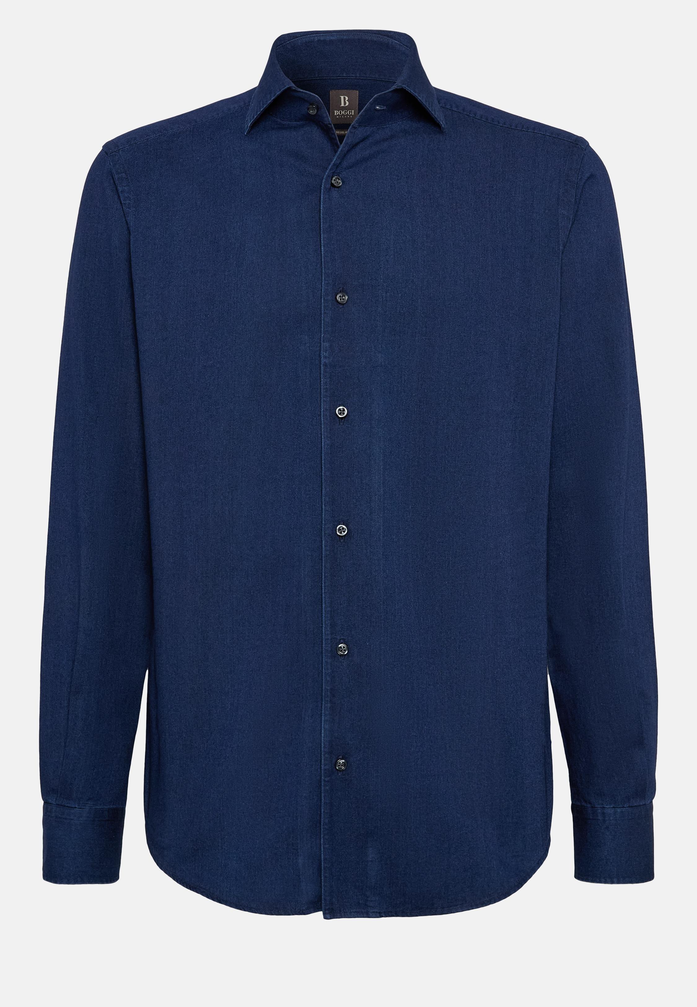 Blue Cotton Denim Shirt, Indigo, large image number 5