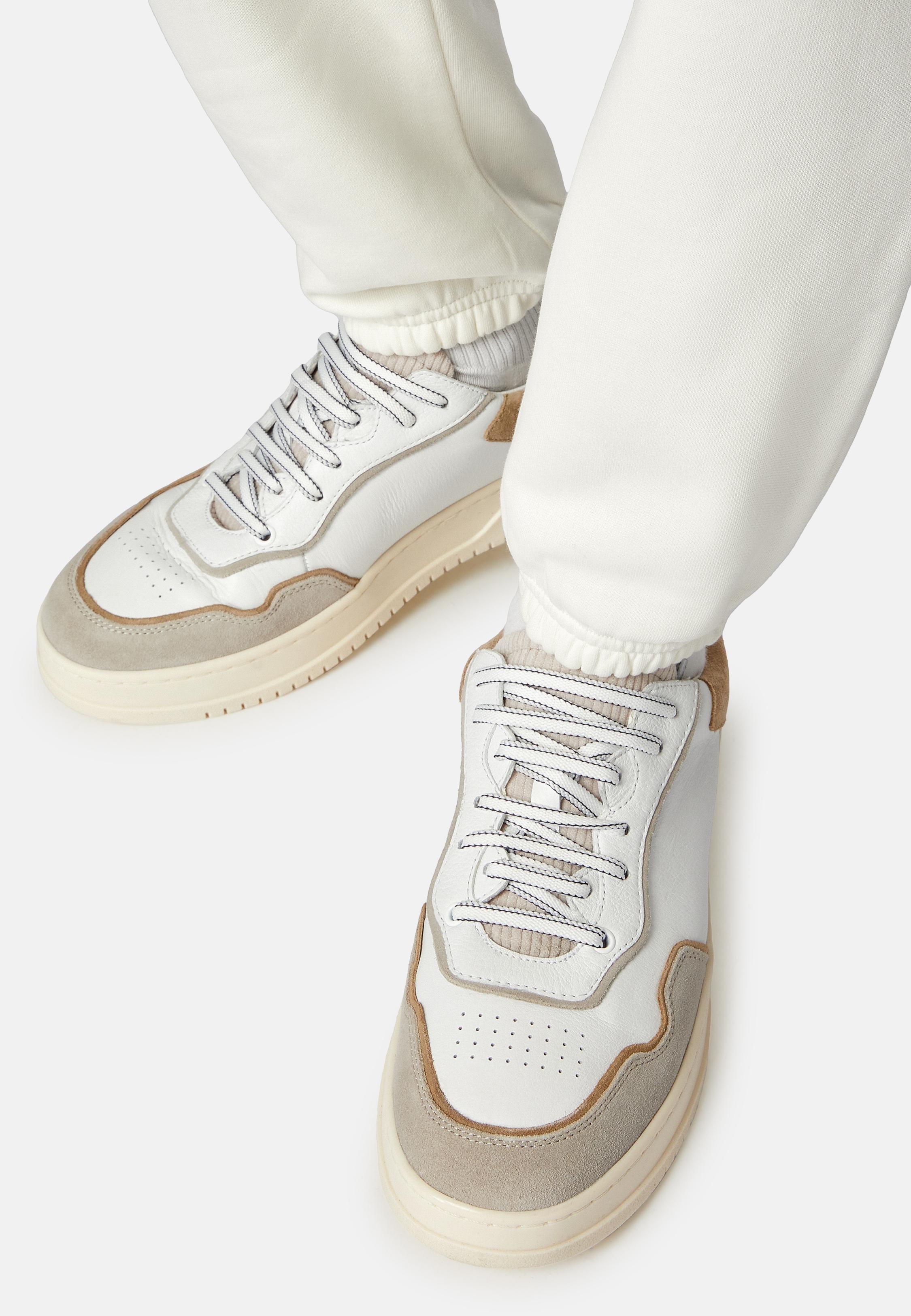 WHITE Leather And Velvet Sneakers, , medium
