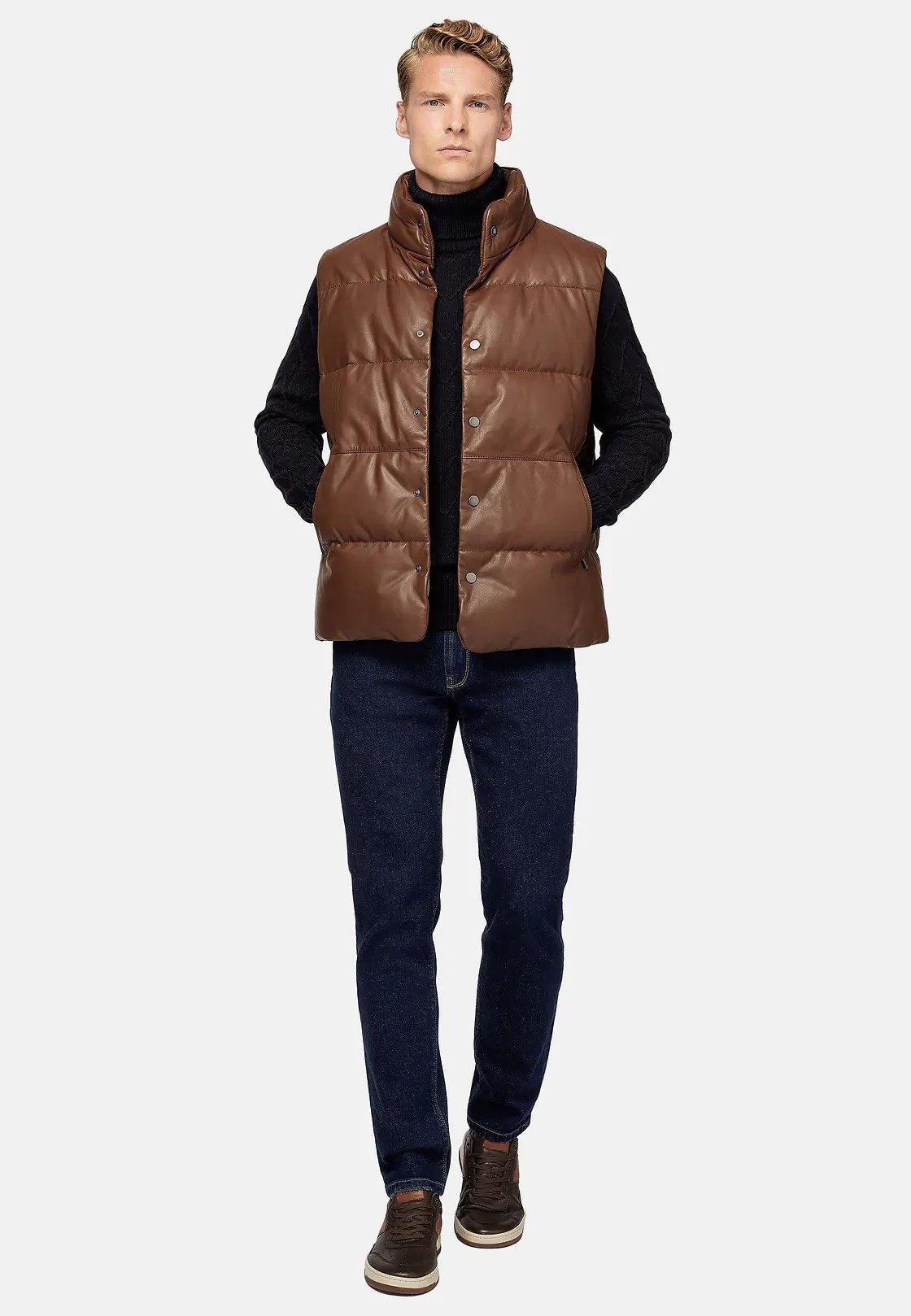 Brown Quilted Leather Gilet, , large image number 0