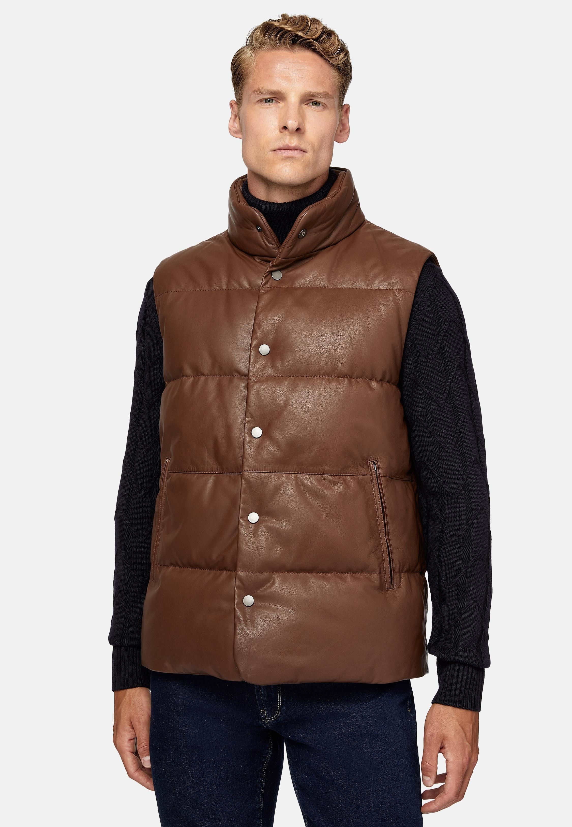Brown Quilted Leather Gilet, , large image number 1