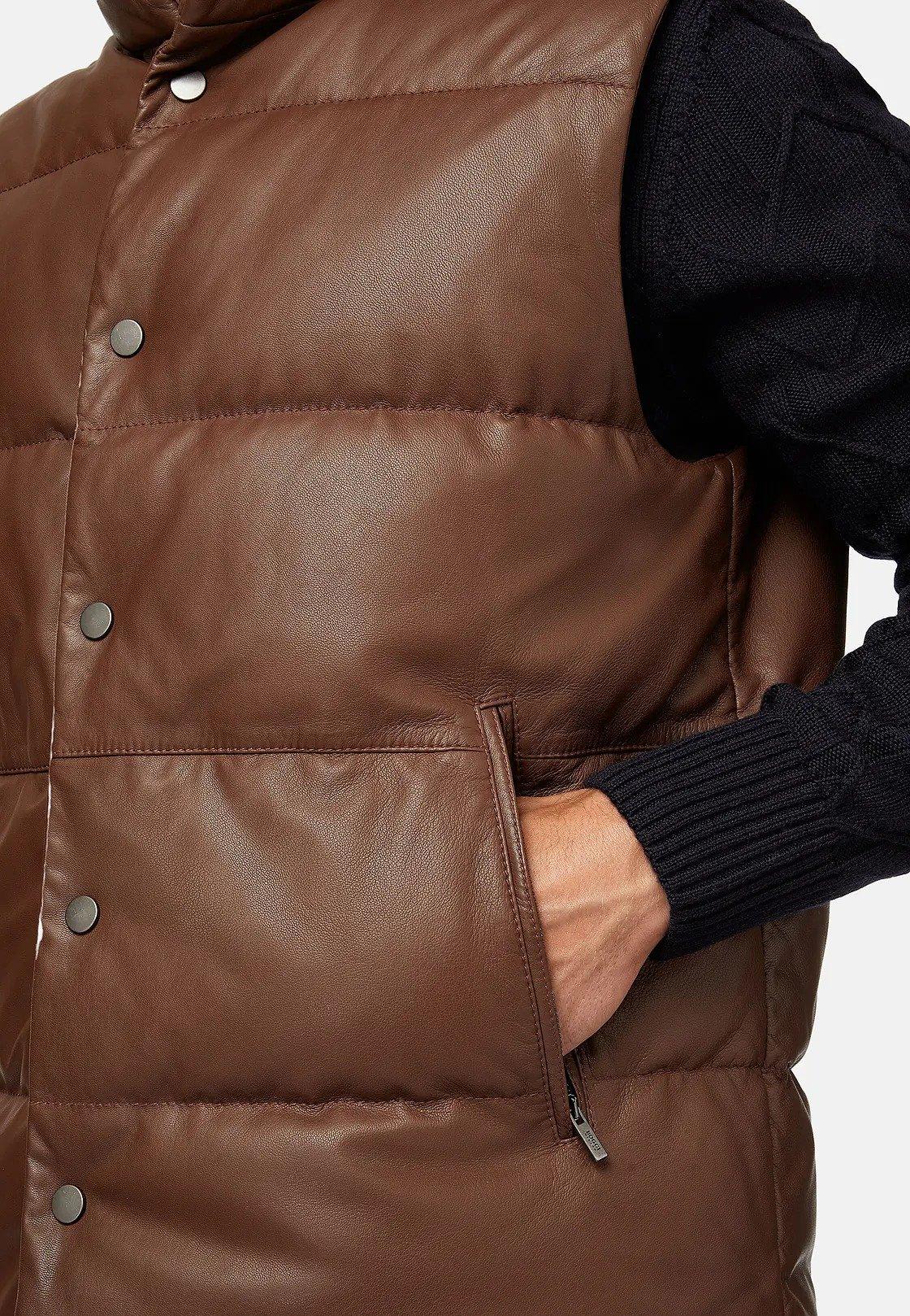 Brown Genuine Leather Gilet With Down Padding, , large image number 2