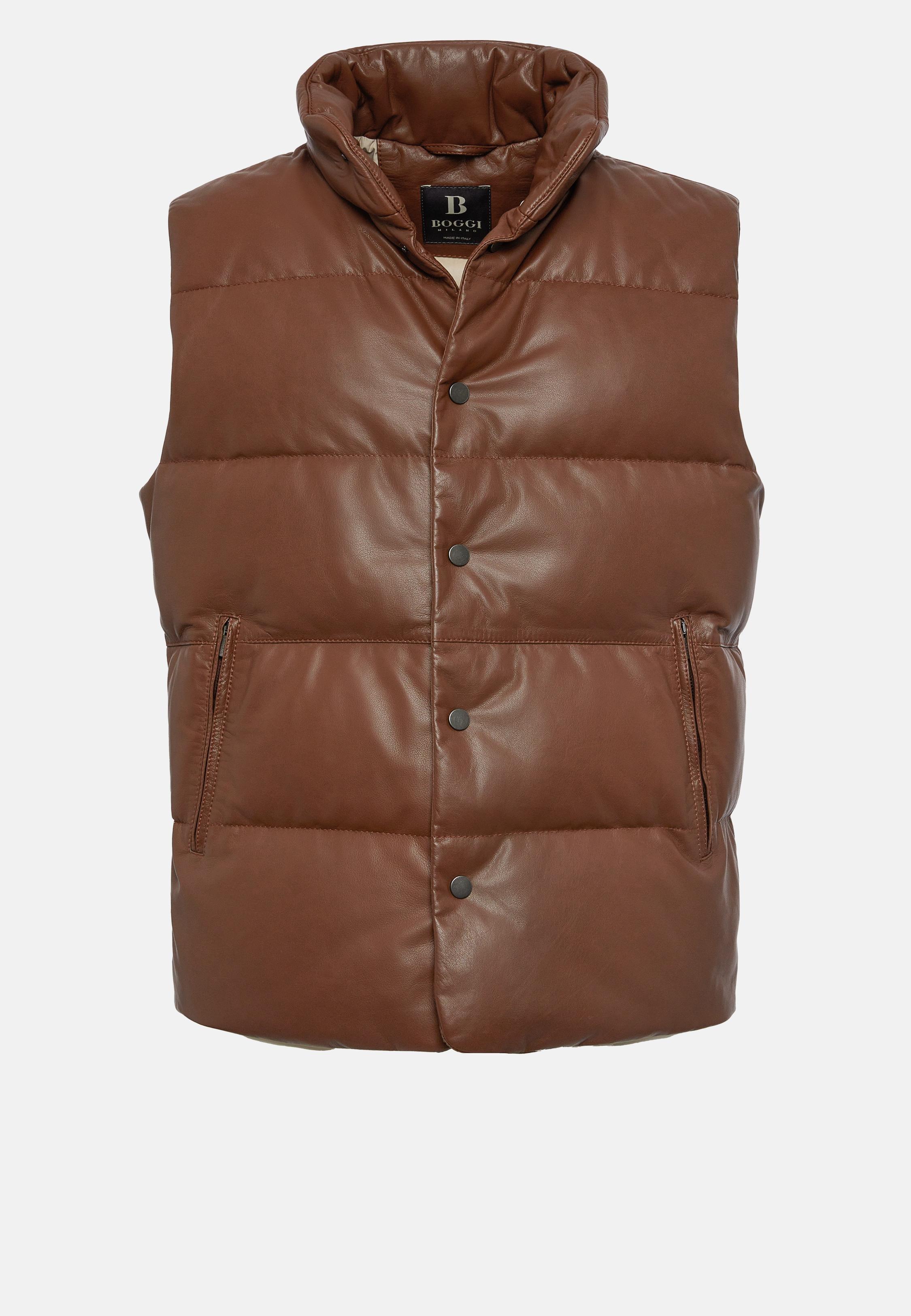 Brown Quilted Leather Gilet, , large image number 6