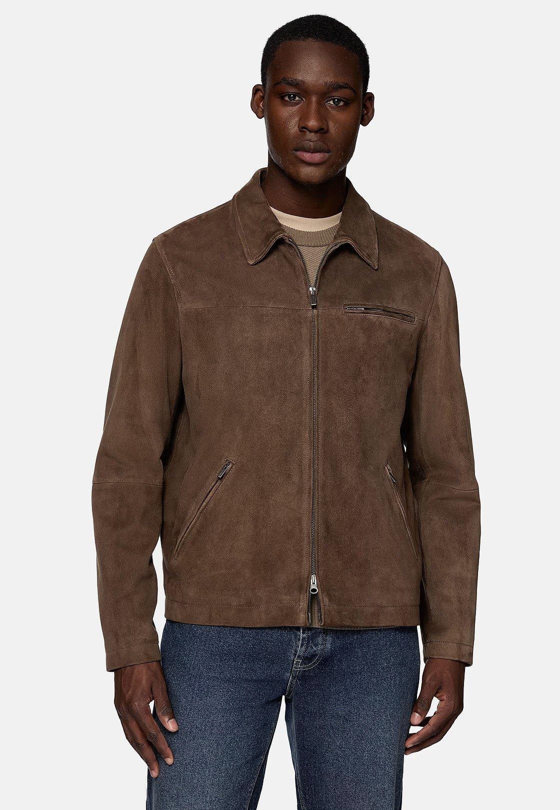 Brown Solid Bomber Jacket, Brown, large image number 2