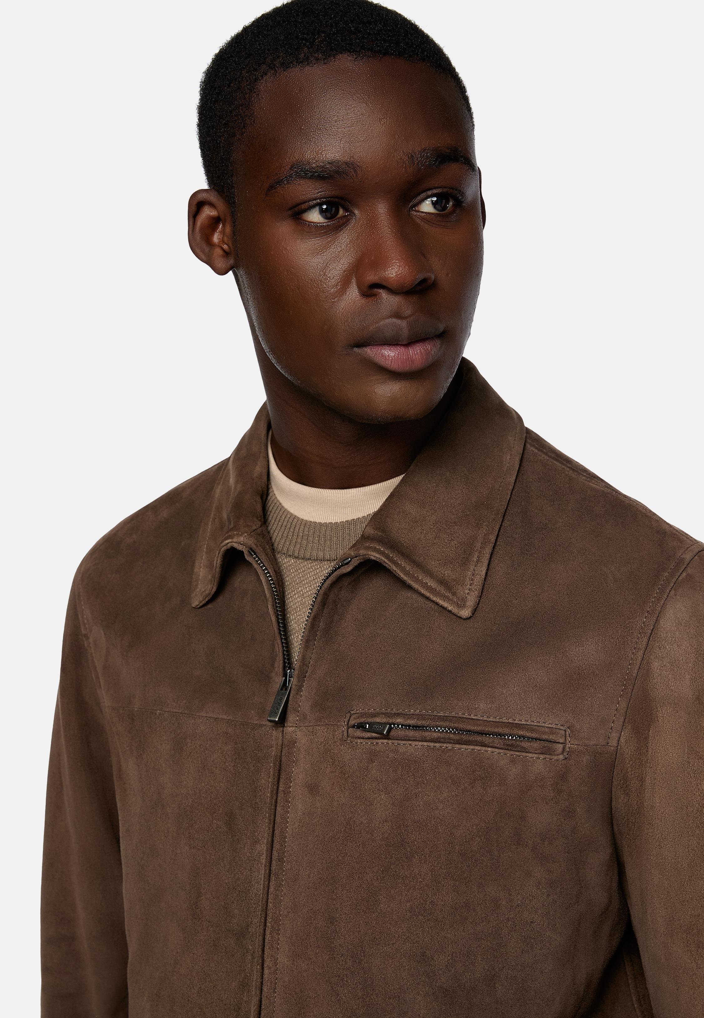 Brown Solid Bomber Jacket, Brown, large image number 5