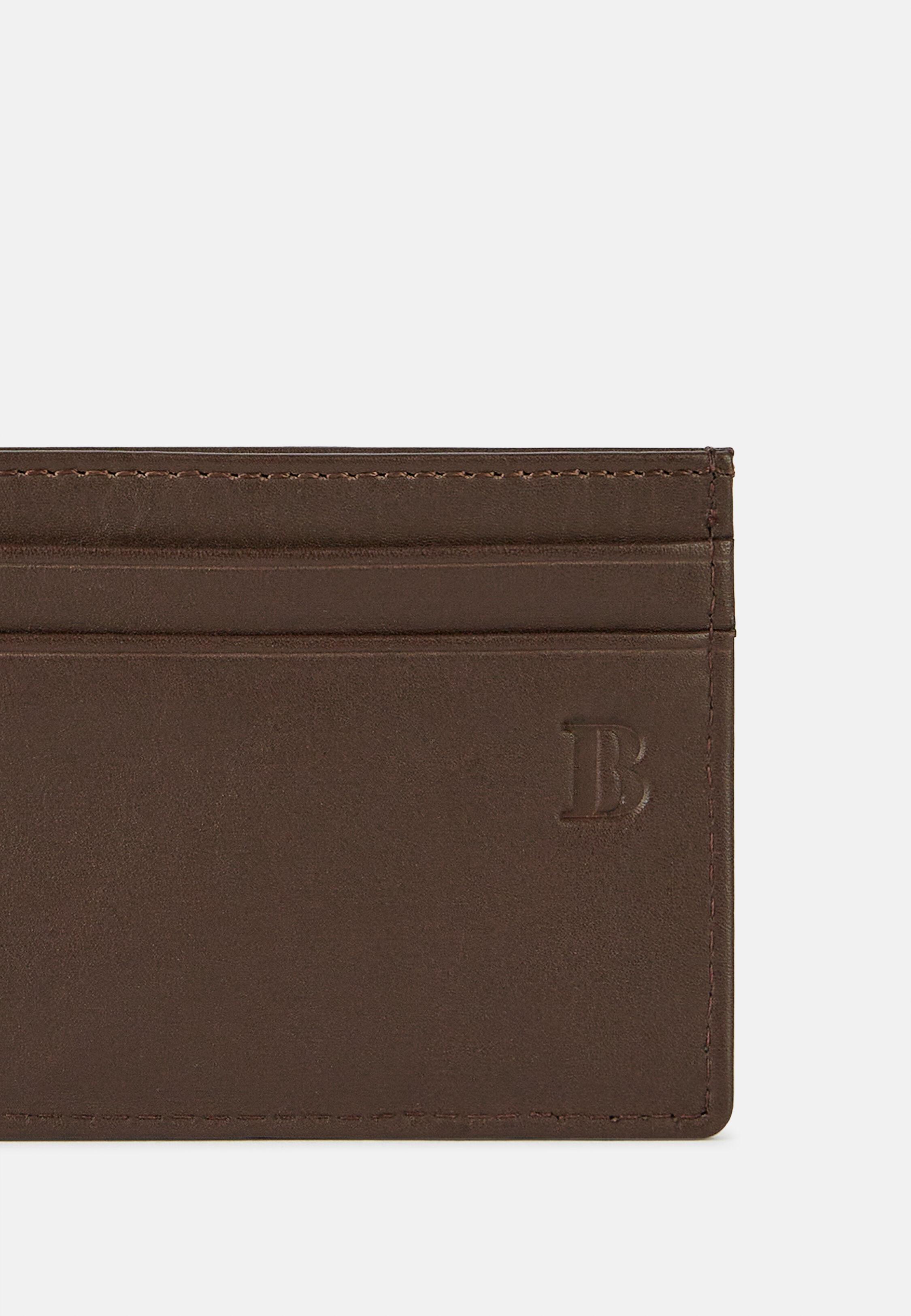 Brown Leather Credit Card Holder, Dark brown, large image number 3