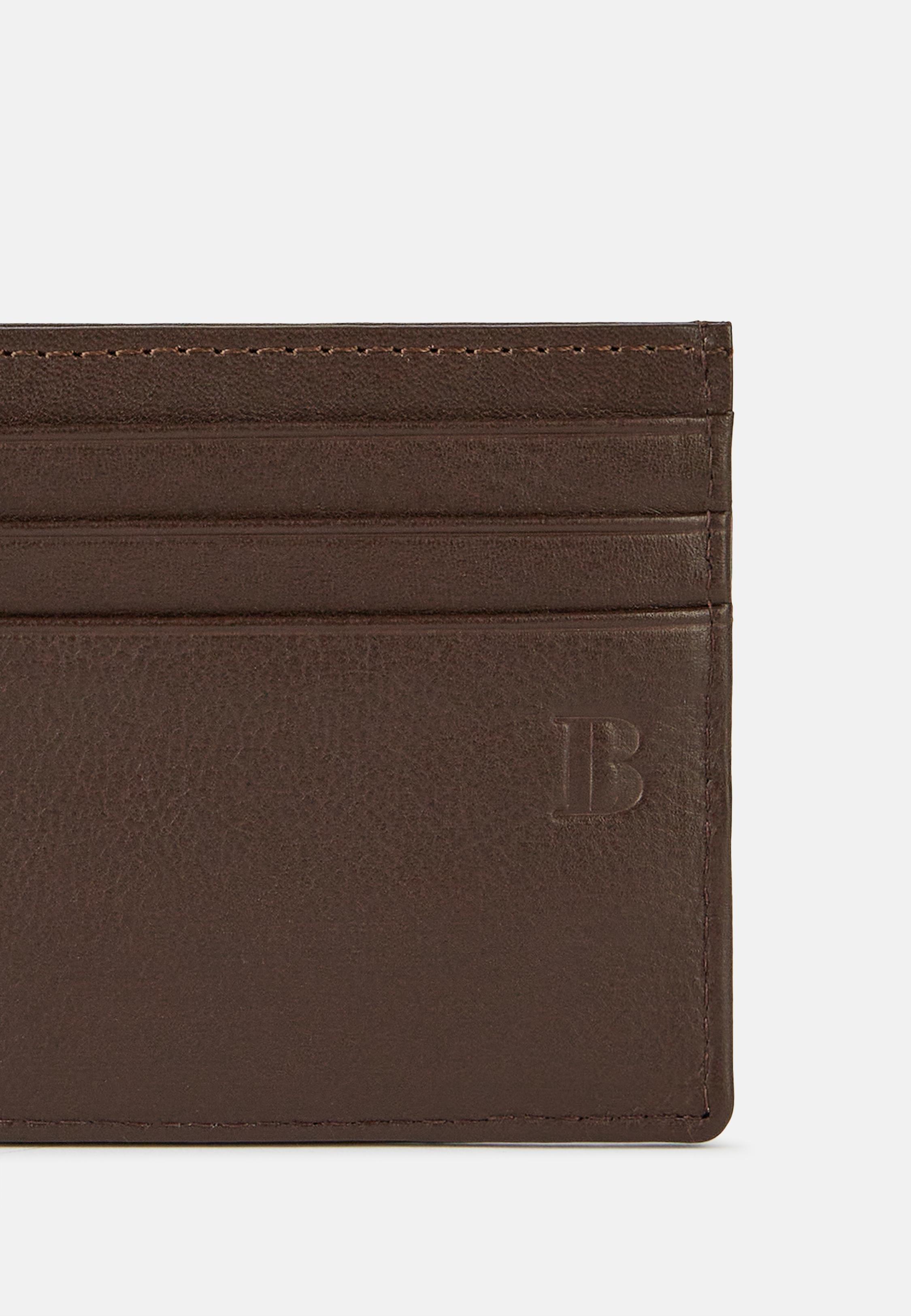 Brown Leather Credit Card Holder, Dark brown, large image number 1