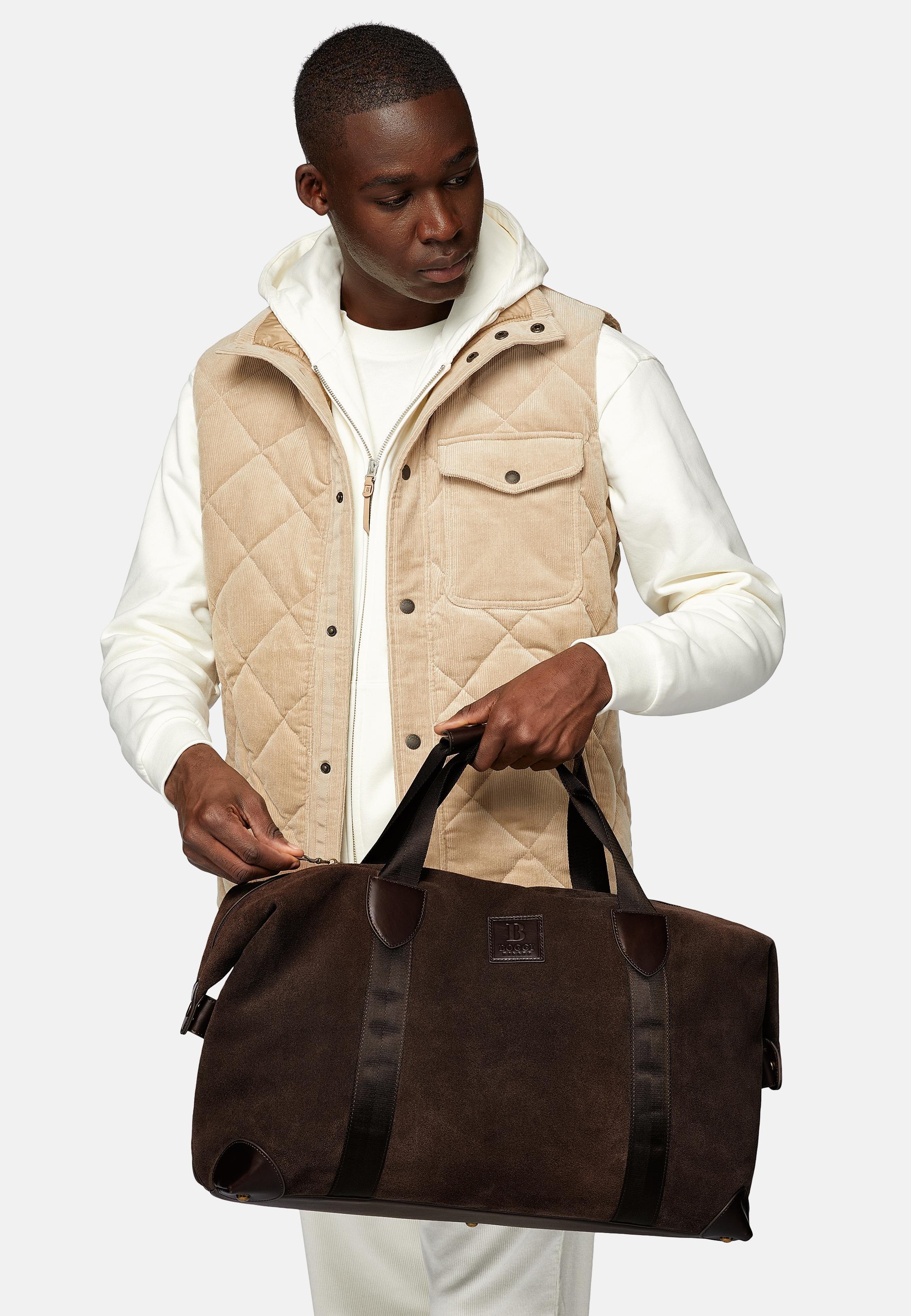 Brown Suede Leather Bag, Dark brown, large image number 0