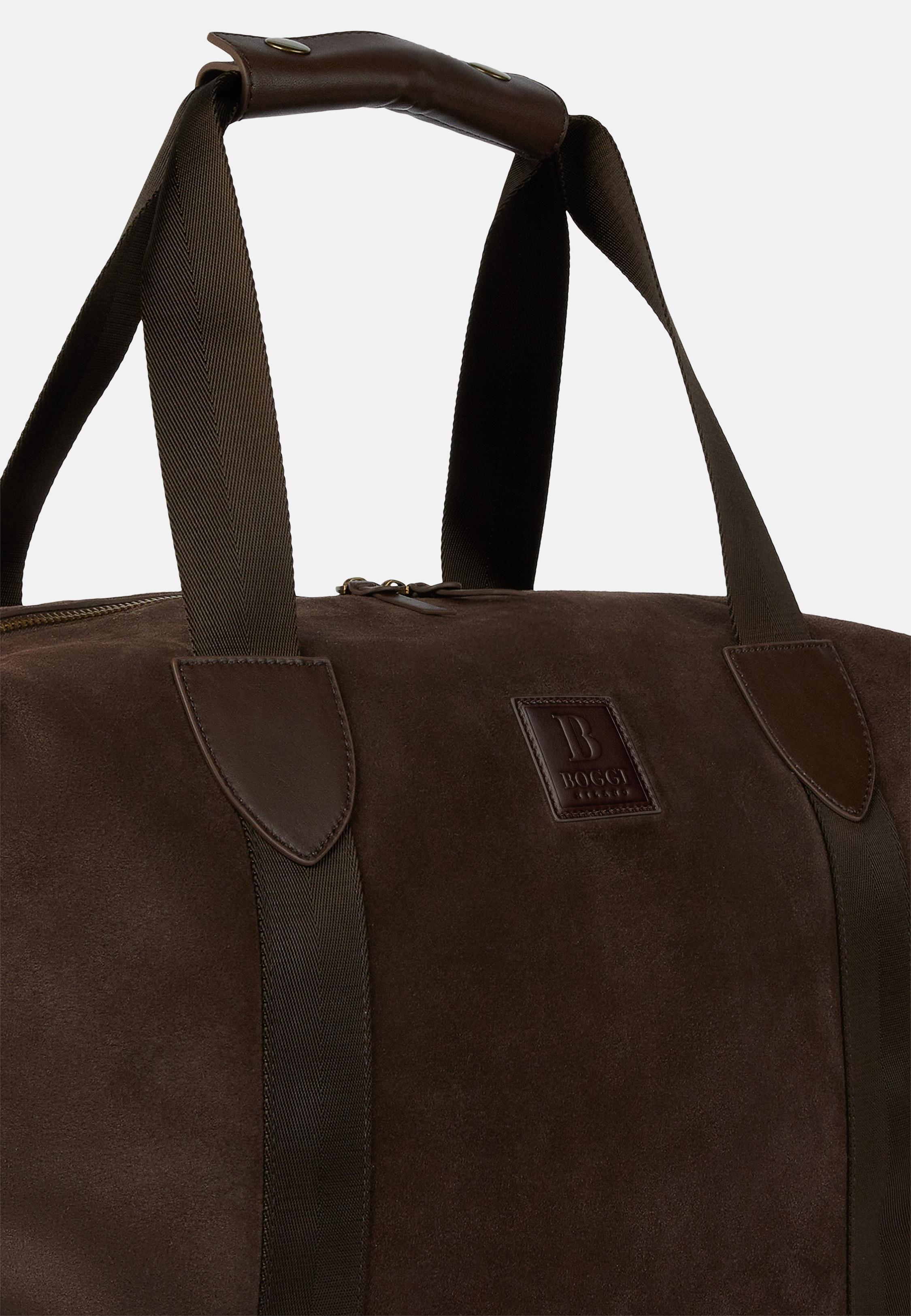 Brown Suede Leather Bag, 3901_DKBR, large image number 1