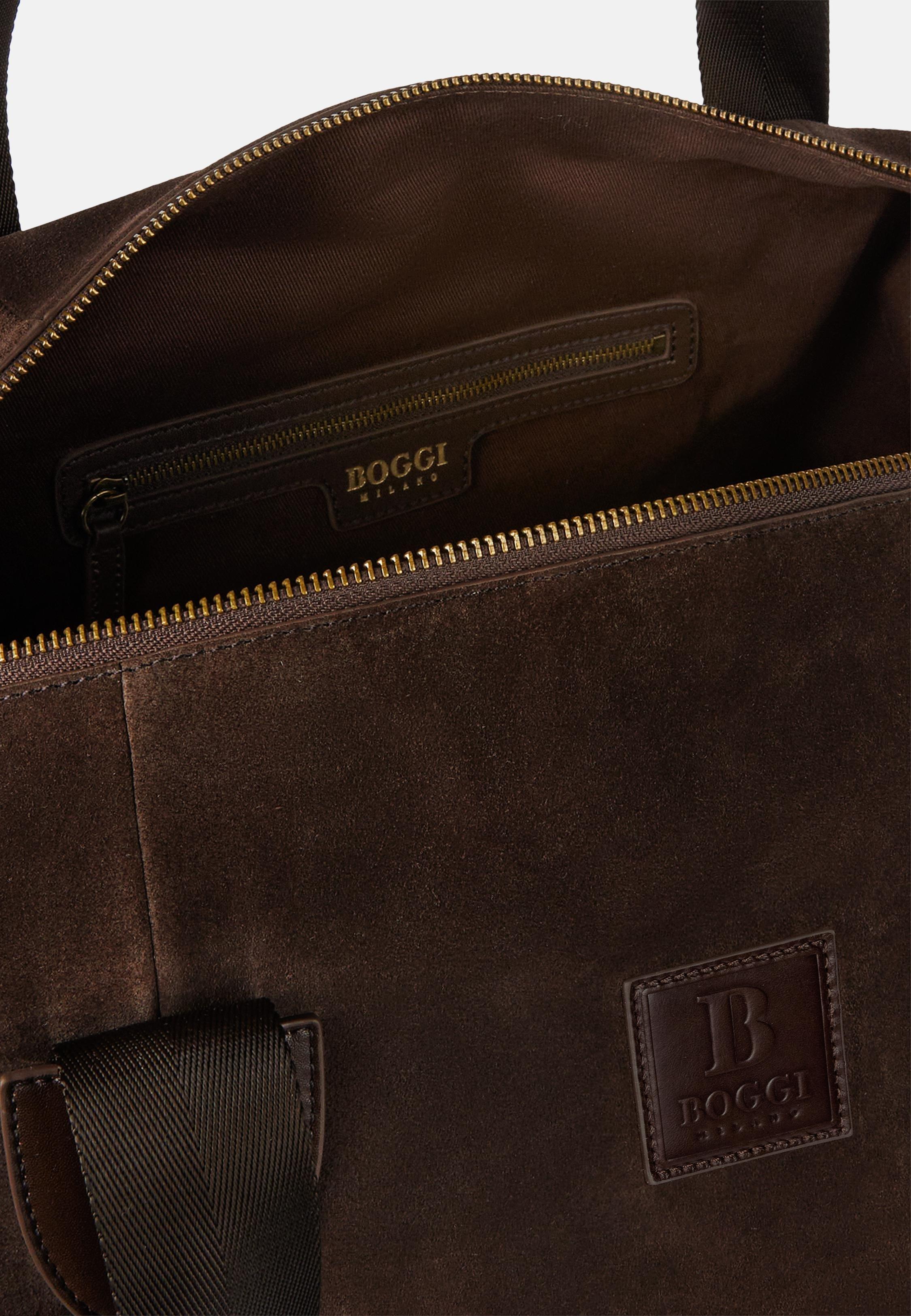 Brown Suede Leather Bag, Dark brown, large image number 2