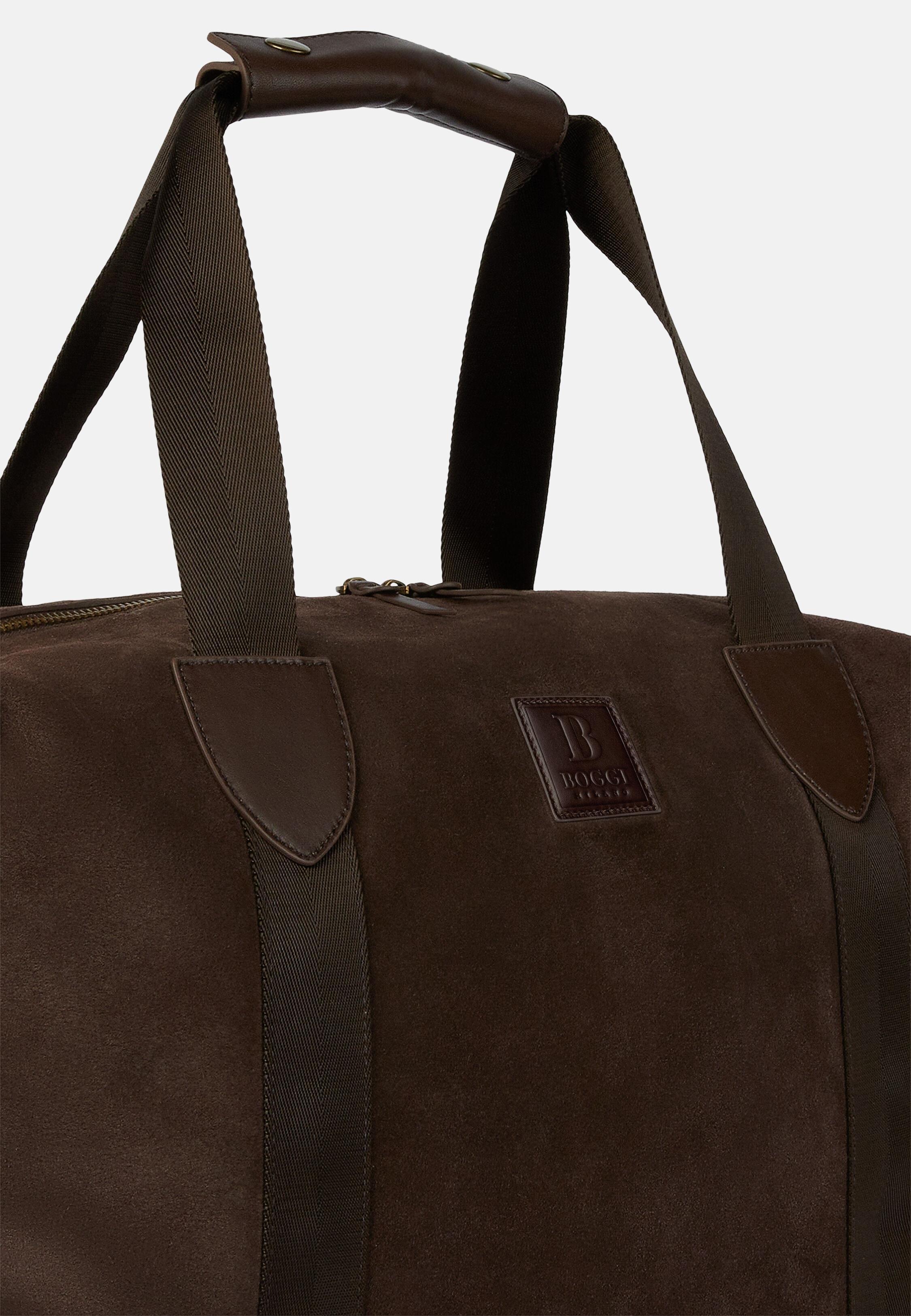 Brown Suede Leather Bag, Dark brown, large image number 3