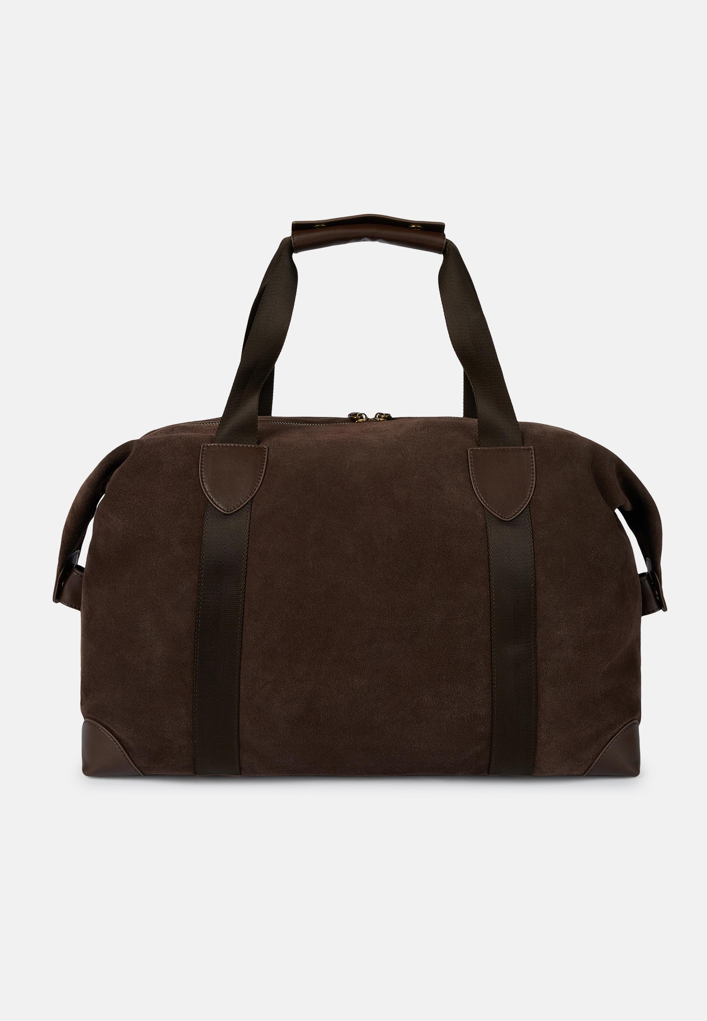 Brown Suede Leather Bag, Dark brown, large image number 6
