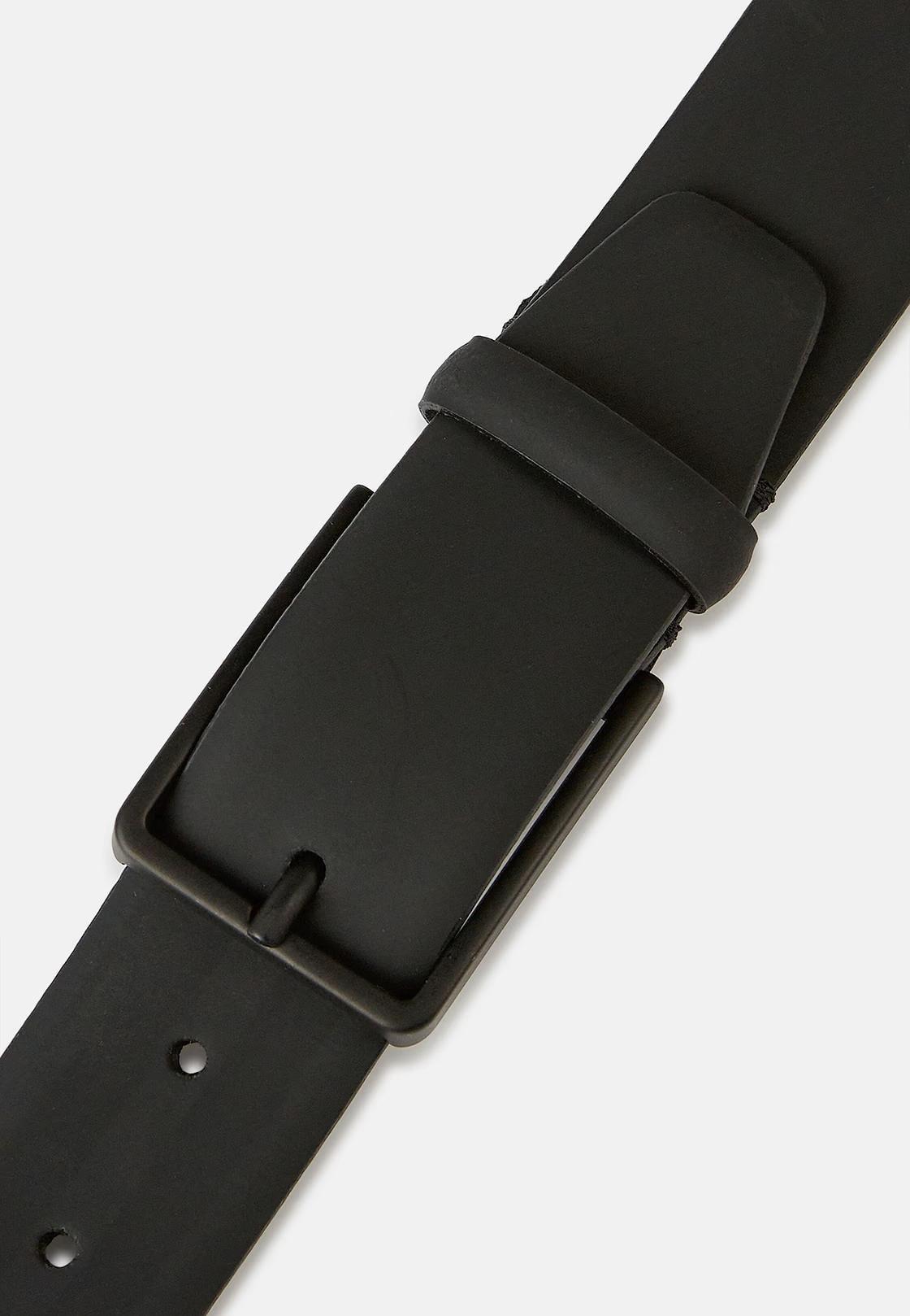 Black Rubberised Leather Belt With Logo, Black, large image number 4