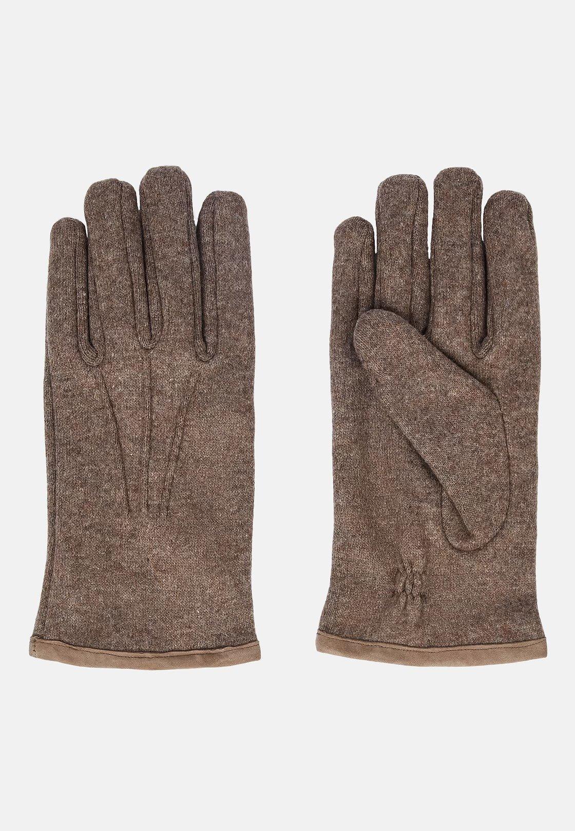 Brown Solid Wool Gloves, Taupe, large image number 0