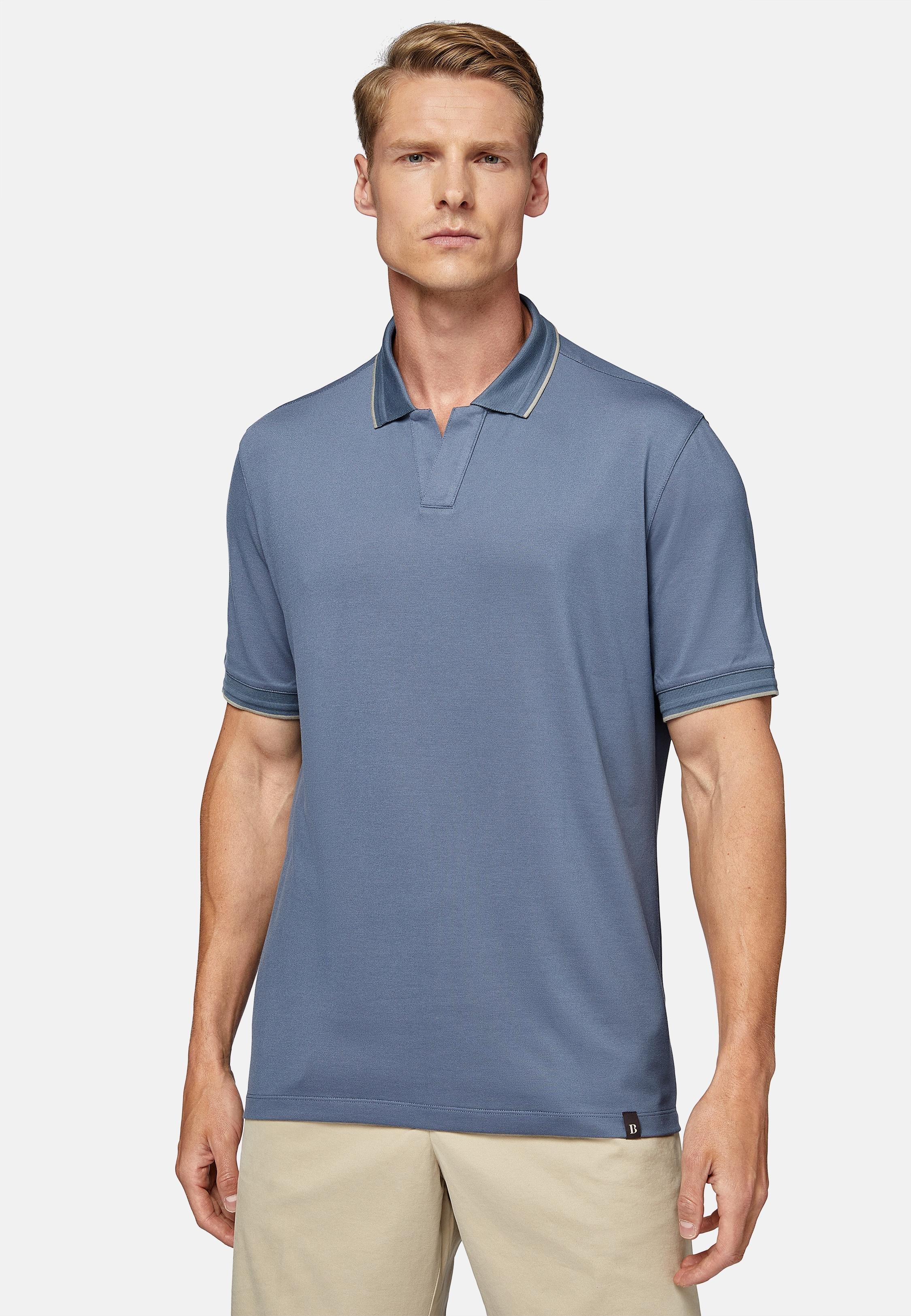 Blue High-Performance Pique Polo Shirt, Indigo, large image number 0
