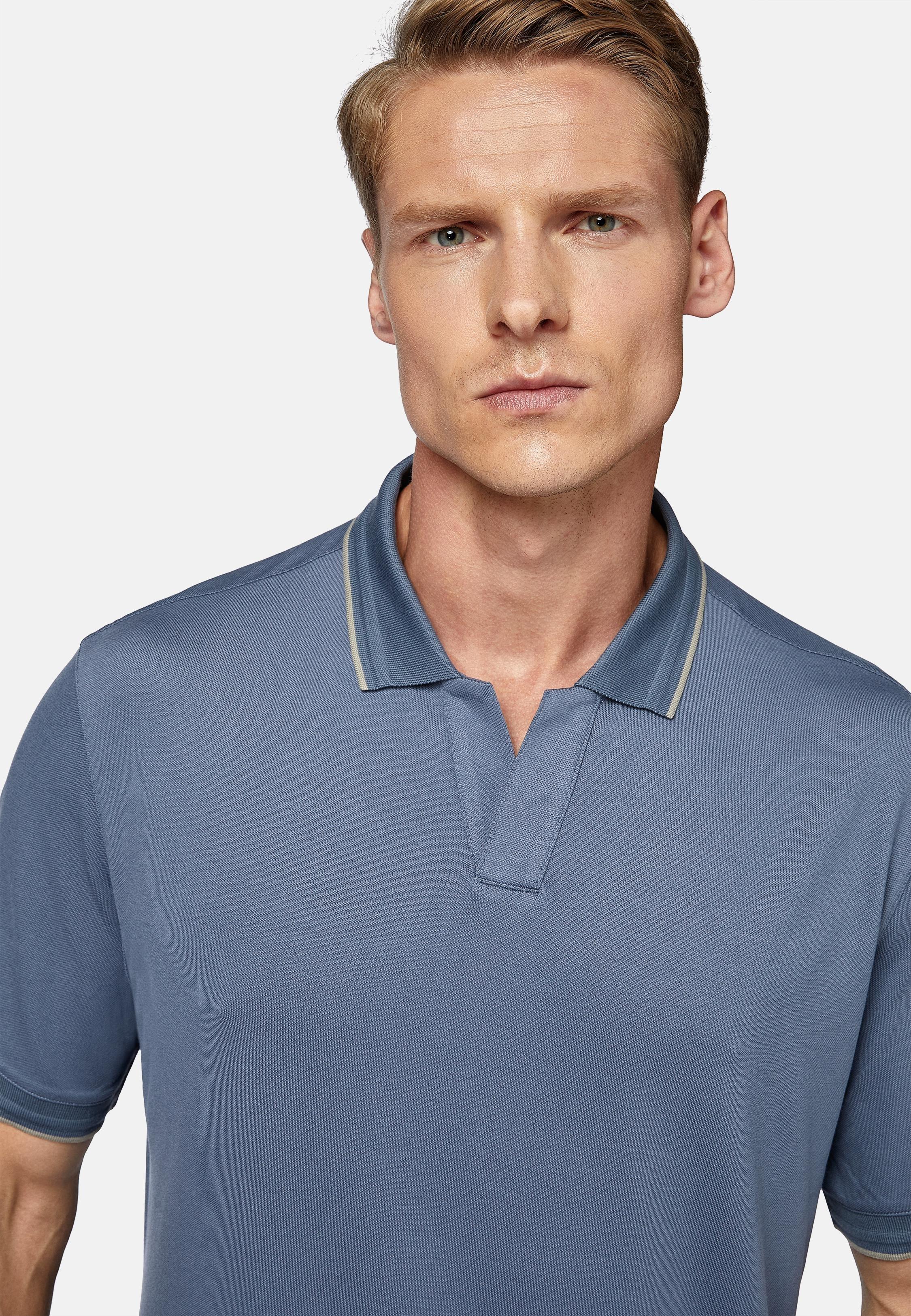 Blue High-Performance Pique Polo Shirt, Indigo, large image number 2