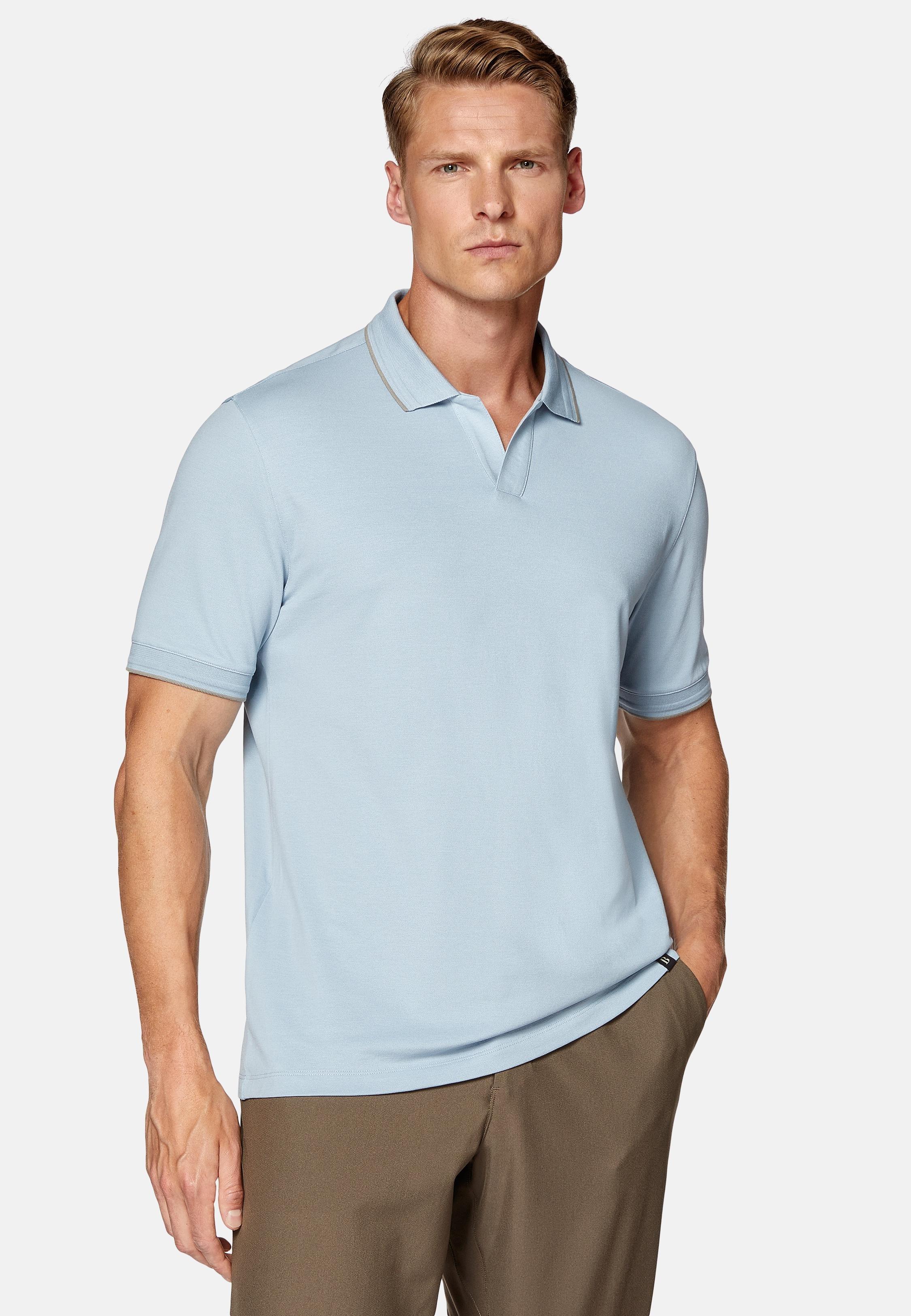 Blue High-Performance Pique Polo Shirt, Light Blue, large image number 0