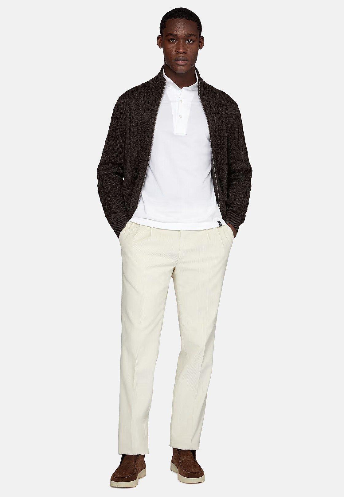 Cream Solid Long Trousers, , large image number 0