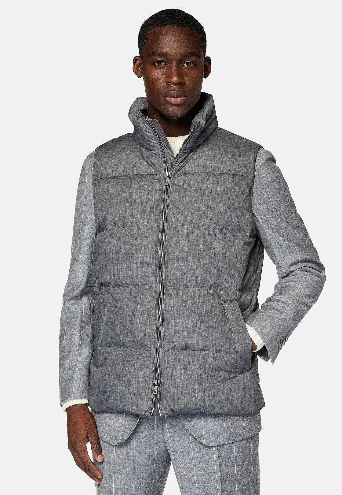 Grey Gilet In Technical Fabric With Goose Down, , large image number 1