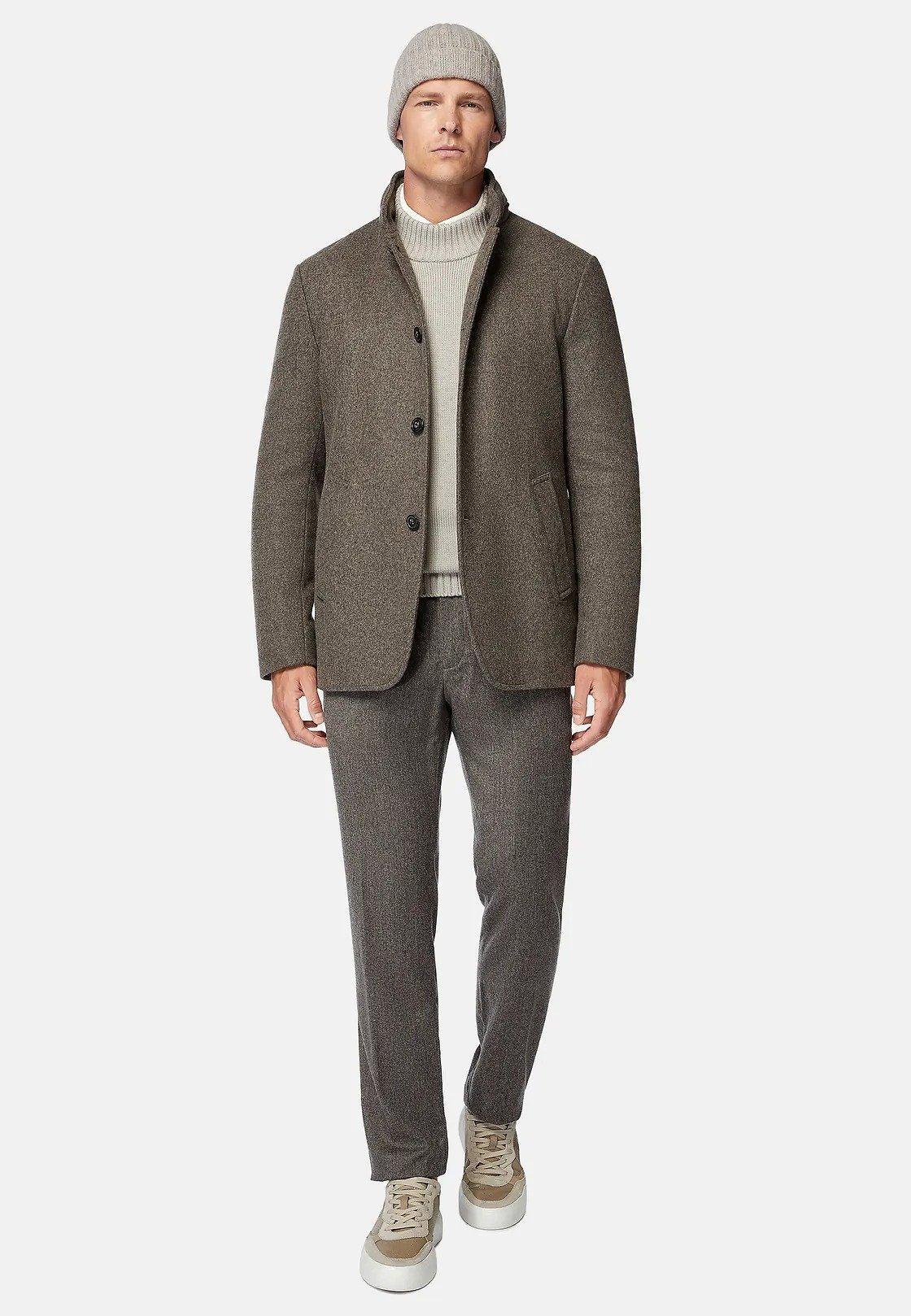Taupe Textured Wool Peacoat, , large image number 0