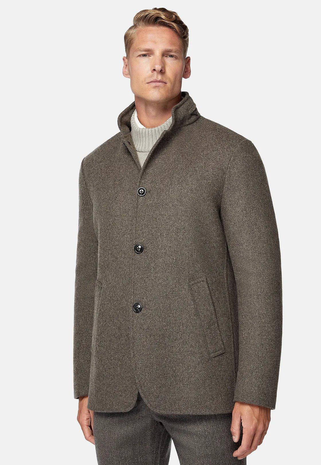 Taupe Textured Wool Peacoat, , large image number 1