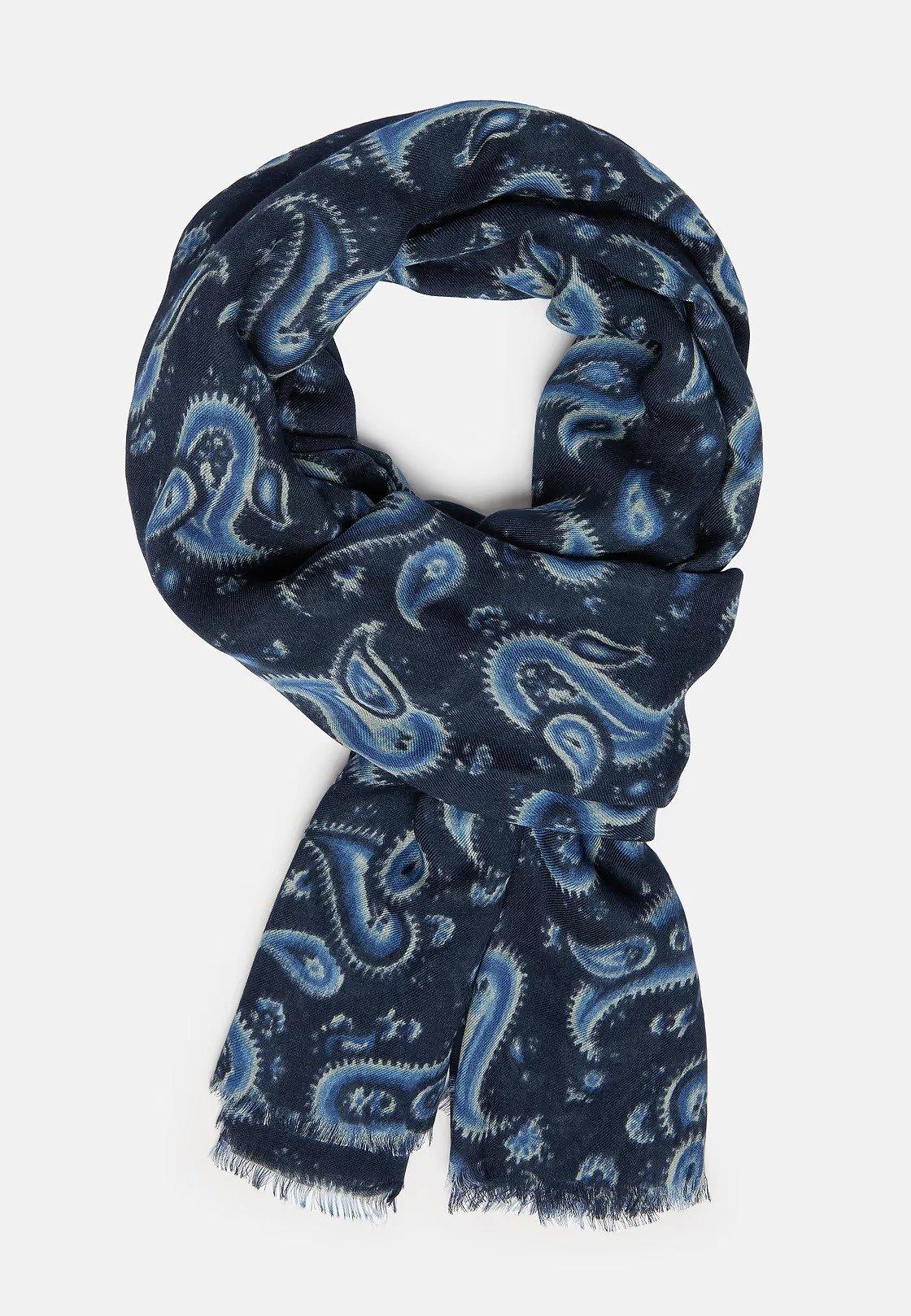 Blue Geometric Print Modal/Cashmere Scarf, Navy blue, large image number 0