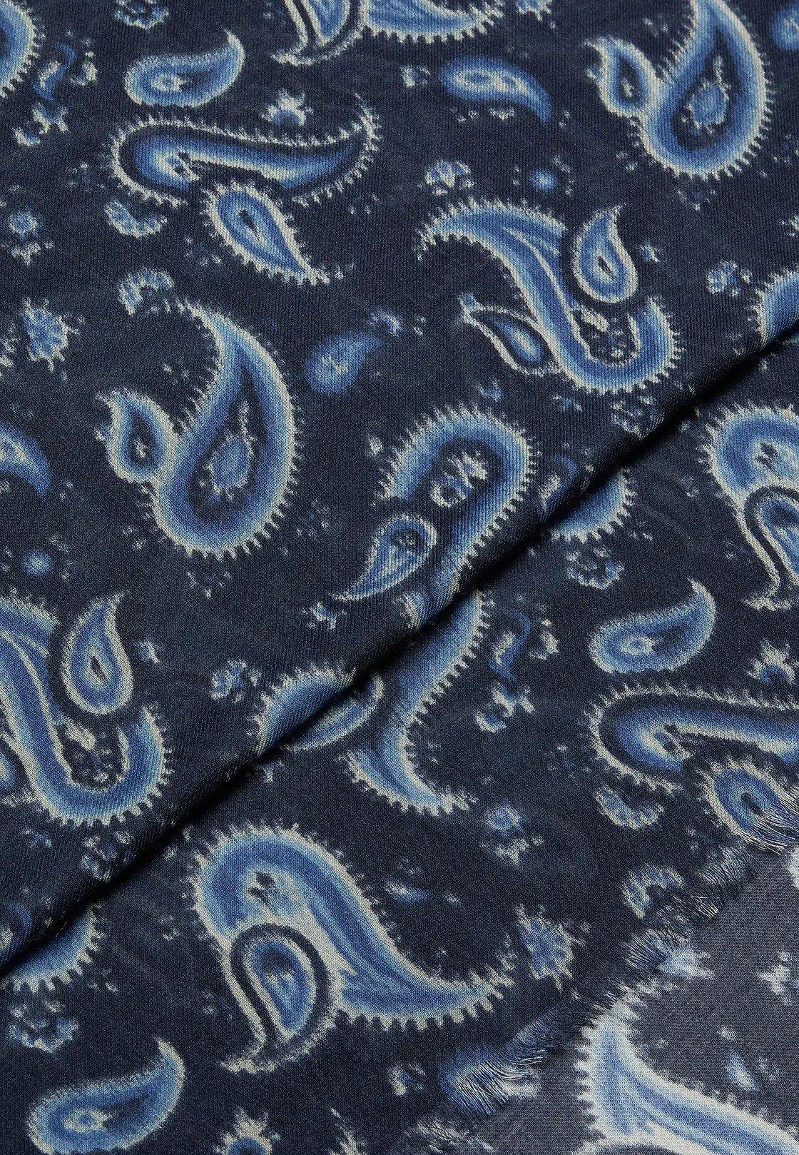 Blue Geometric Print Modal/Cashmere Scarf, Navy blue, large image number 2