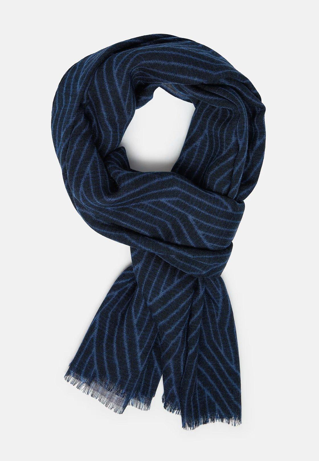 Blue Herringbone Wool Scarf, Navy blue, large image number 0